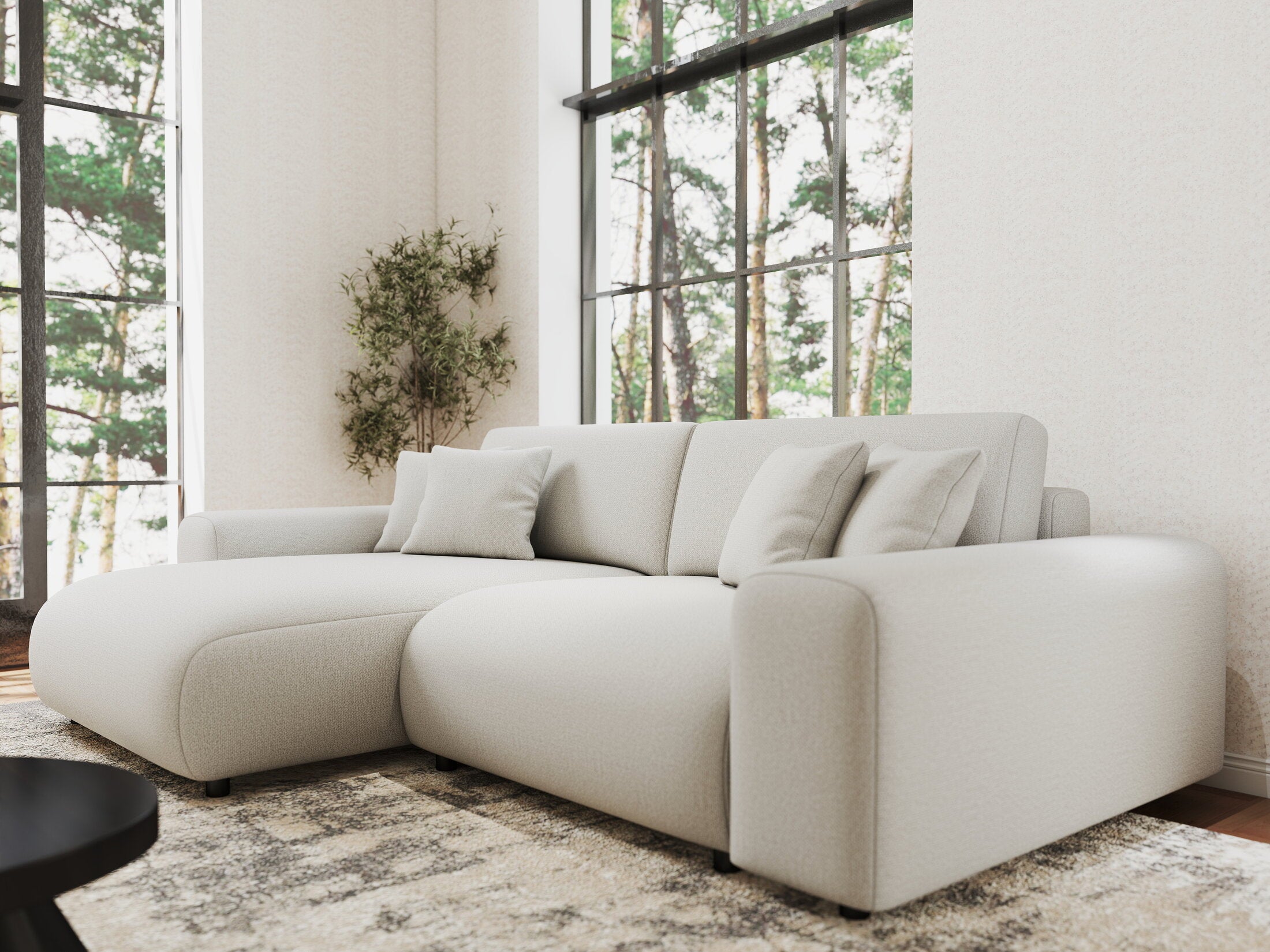 Colțar extensibil dumonde cu ladă de depozitare si sezut confortabil din spuma HR, Sarina Enjoy Bej 255x168 cm