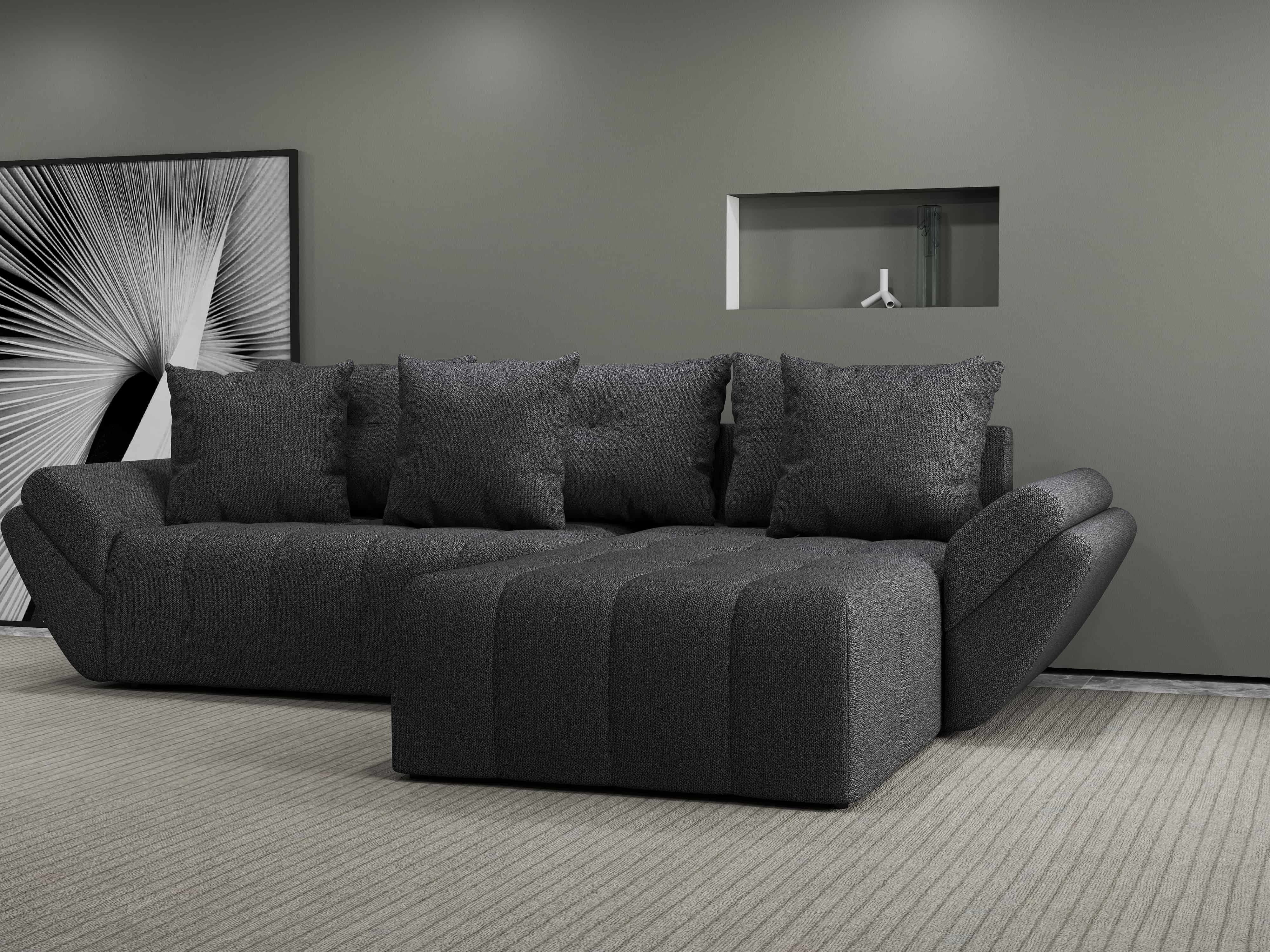 Colțar extensibil dumonde cu ladă de depozitare si sezut confortabil din spuma HR, Berlin Enjoy Gri Grafit 280x185 cm II Fabrica