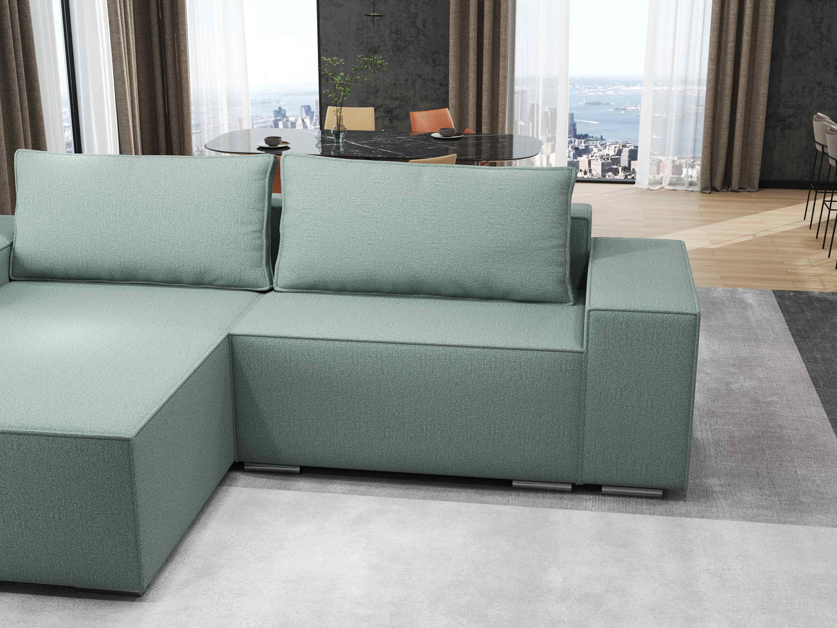 Colțar extensibil dumonde cu ladă de depozitare si sezut confortabil din spuma HR, Dream Enjoy Verde Mint 290x185 cm Fabrica