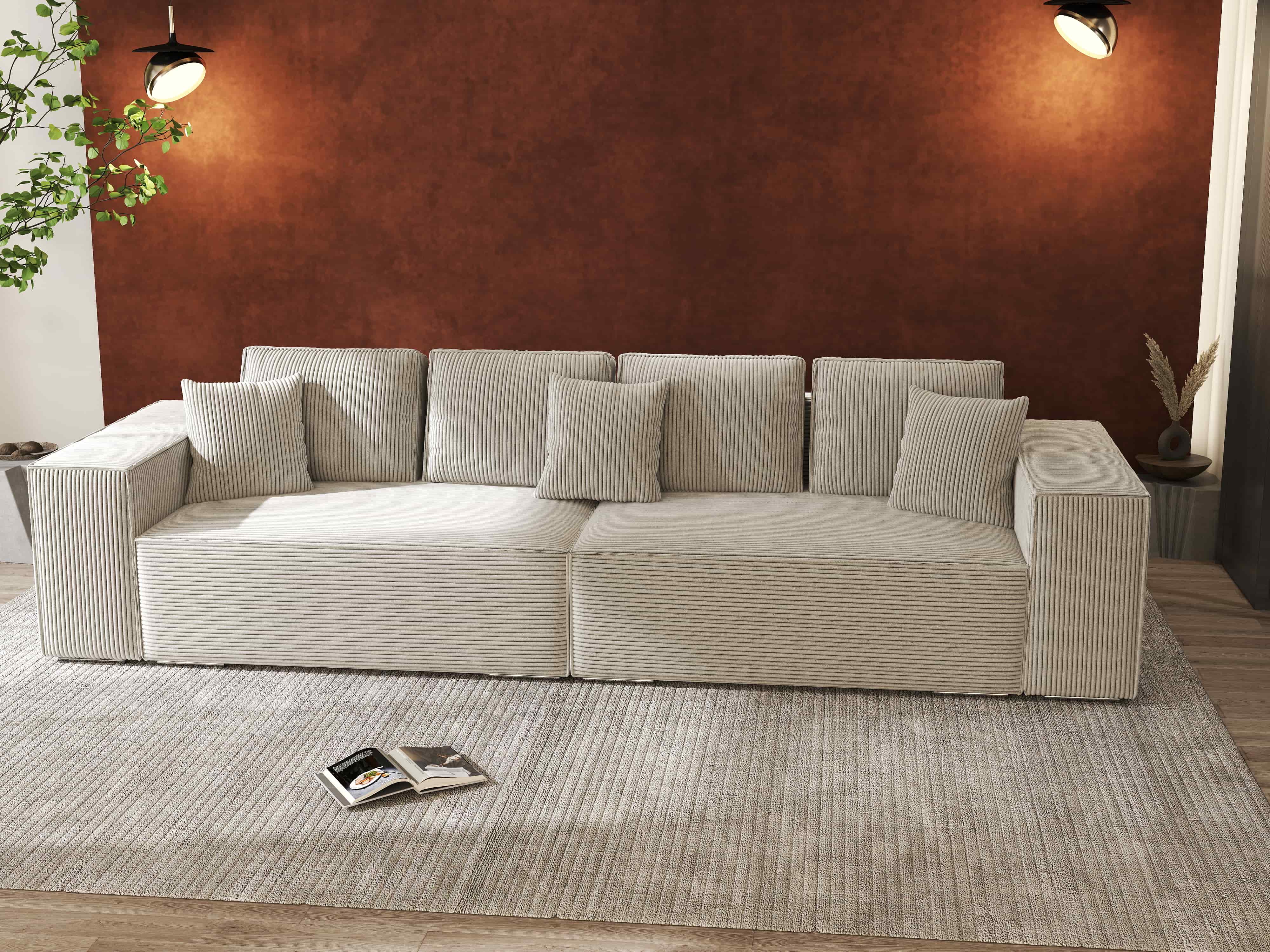 Canapea extensibilă dumonde cu ladă de depozitare si sezut confortabil din spuma HR, Dream Zoom Cream 310x100 cm Fabrica