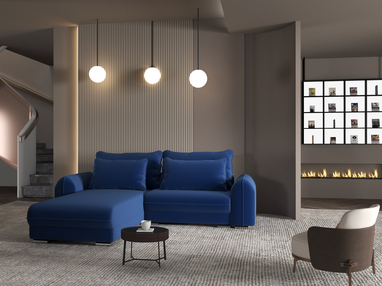 Colțar extensibil dumonde cu ladă de depozitare si sezut confortabil din spuma HR, Denver Royal Albastru 275x185 cm Fabrica