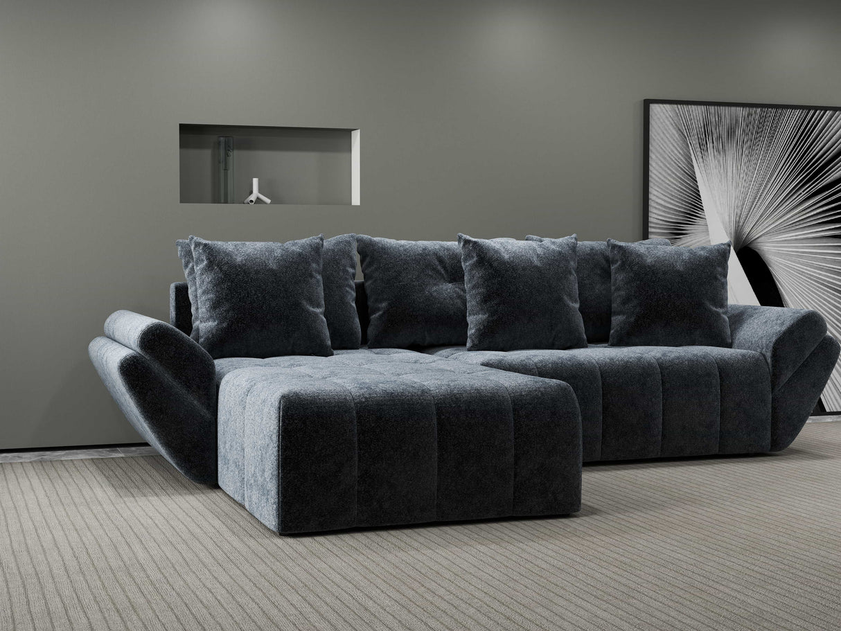 Colțar extensibil dumonde cu ladă de depozitare si sezut confortabil din spuma HR, Berlin Euphoria Gri Grafit 280x185 cm Fabrica