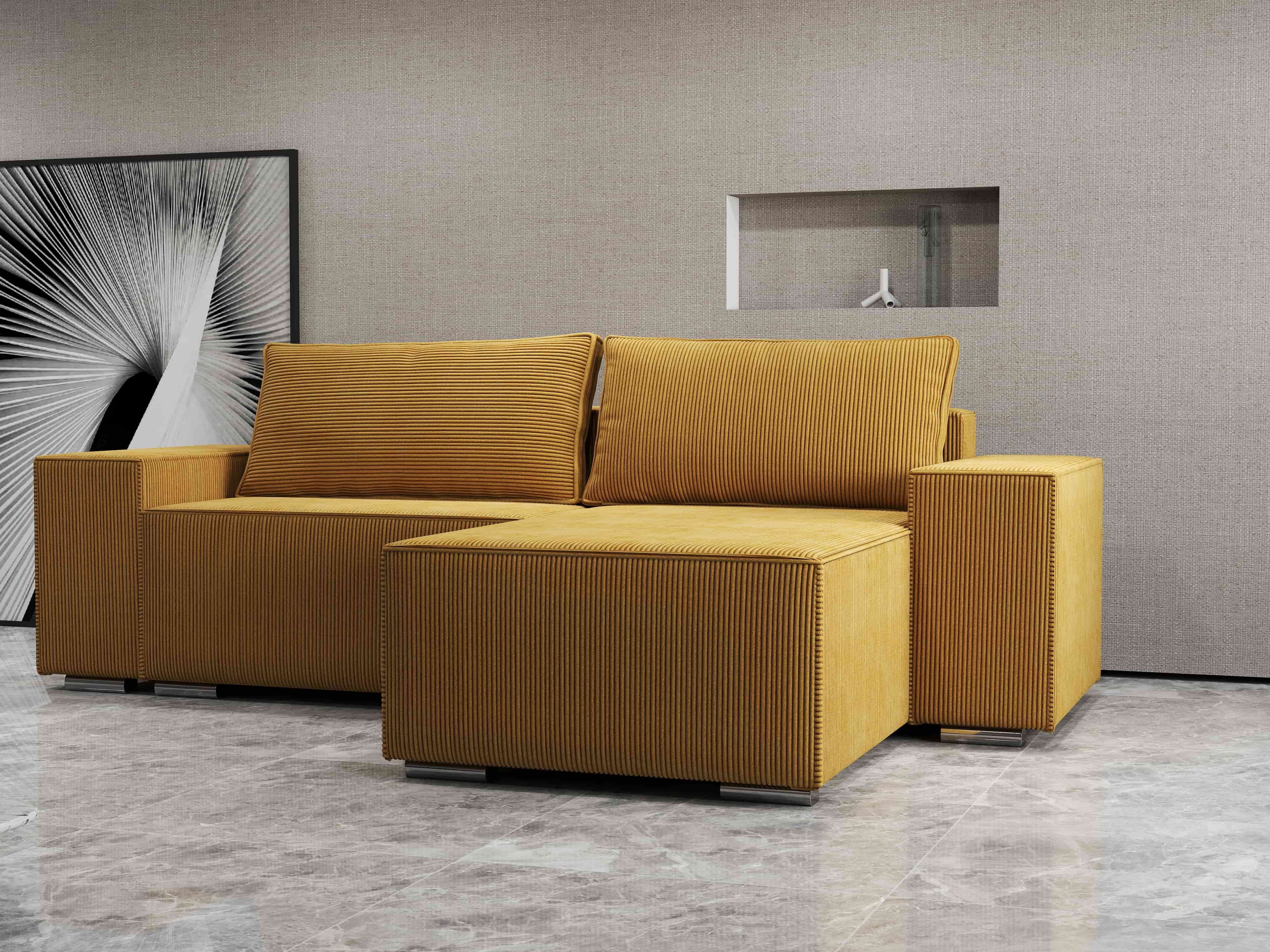 Colțar extensibil dumonde cu ladă de depozitare si sezut confortabil din spuma HR, Dream Zoom Mustar 290x185 cm II Fabrica