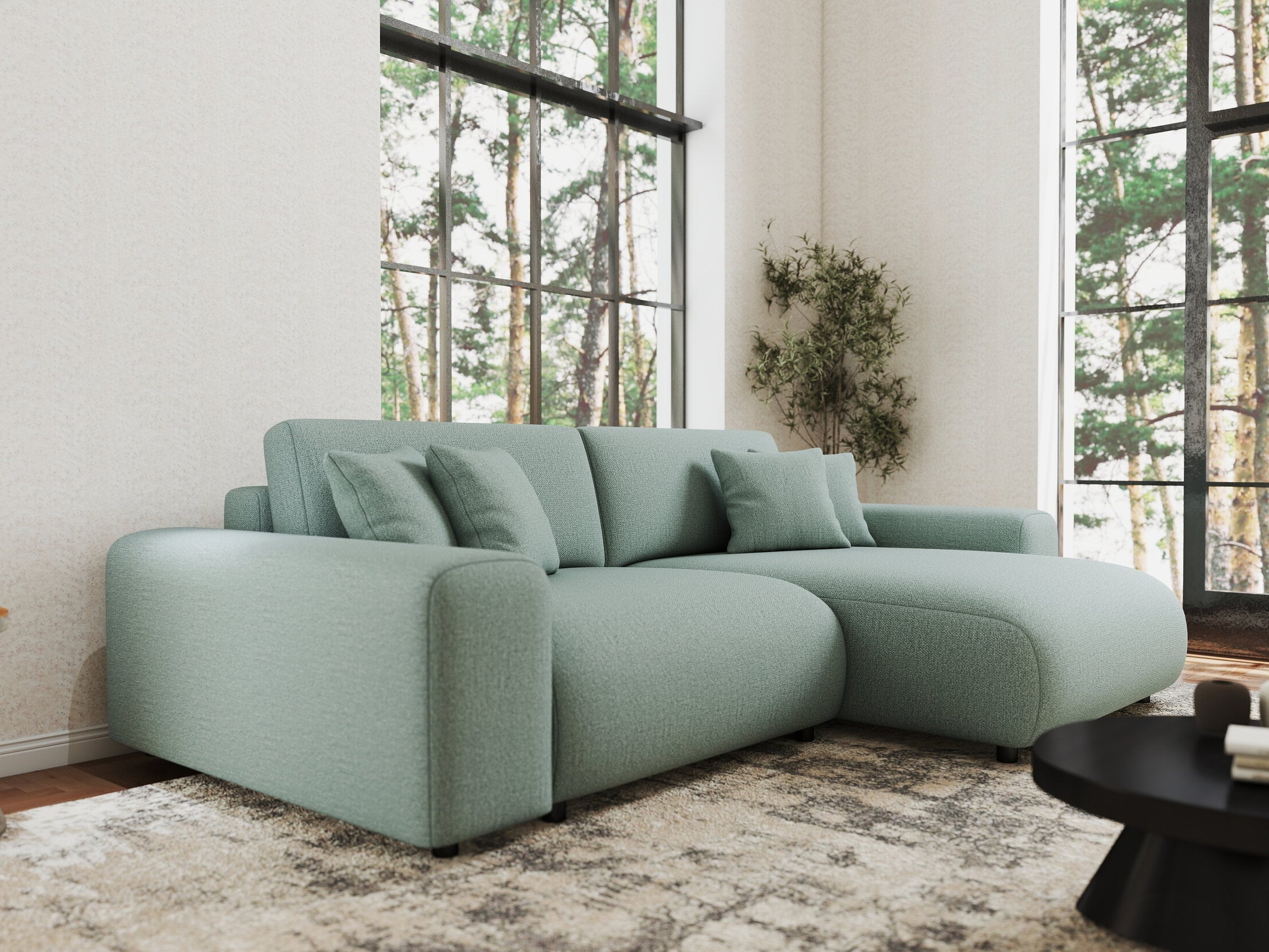 Colțar extensibil dumonde cu ladă de depozitare si sezut confortabil din spuma HR, Sarina Enjoy Verde Mint 255x168 cm II