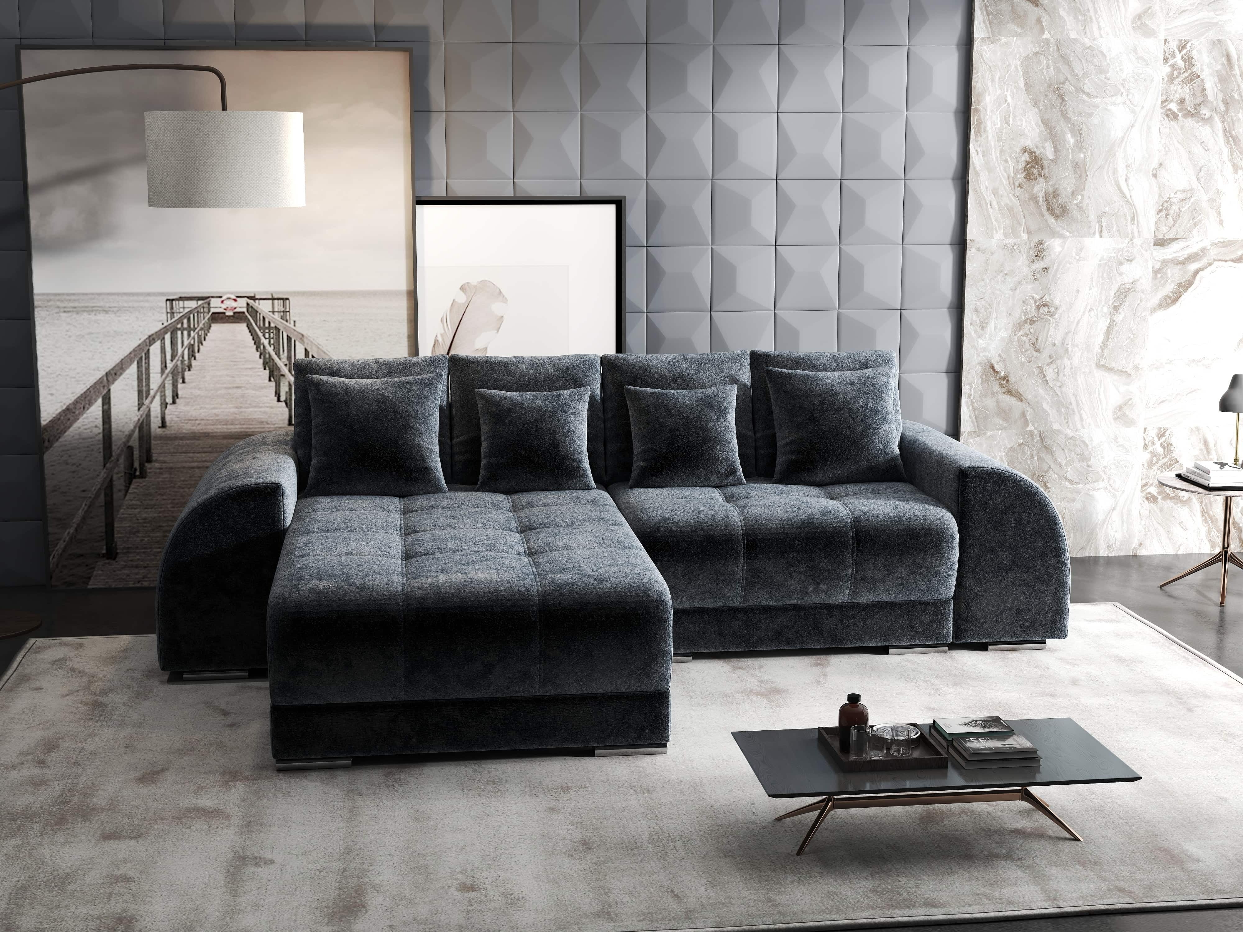 Colțar extensibil dumonde cu ladă de depozitare si sezut confortabil din spuma HR, Verona Euphoria Grafit 290x185 cm Fabrica