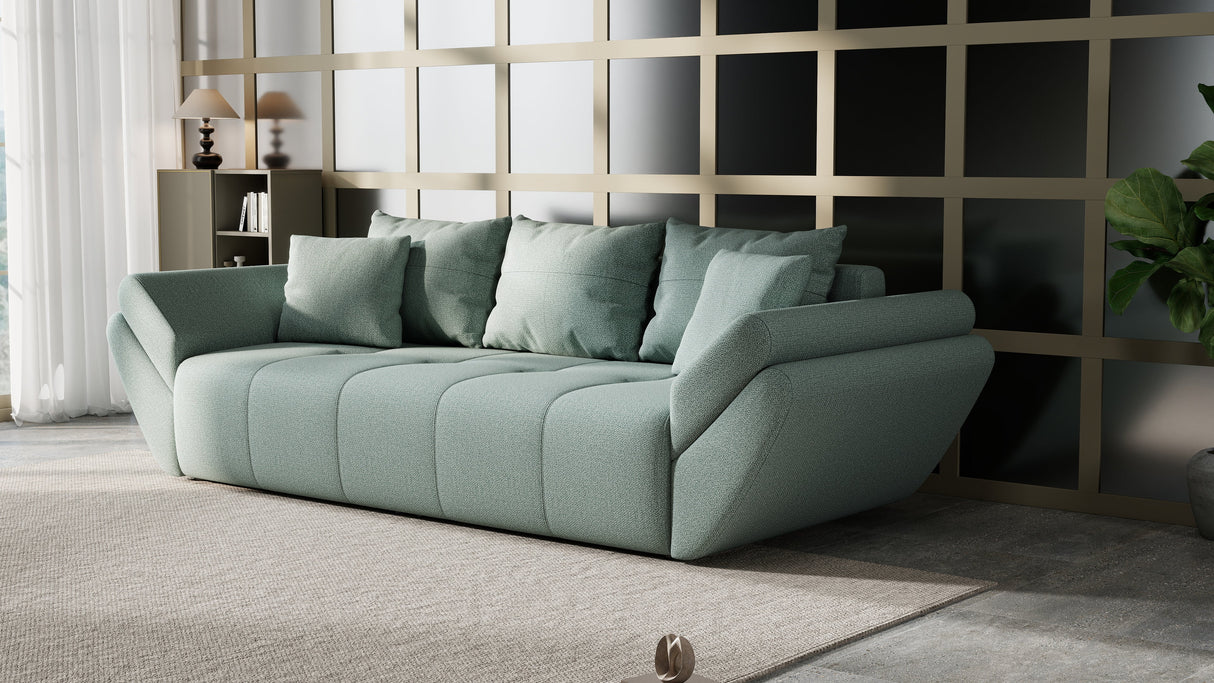 Canapea extensibilă dumonde cu ladă de depozitare si sezut confortabil din spuma HR, Berlin Mint 250x100 cm Fabrica