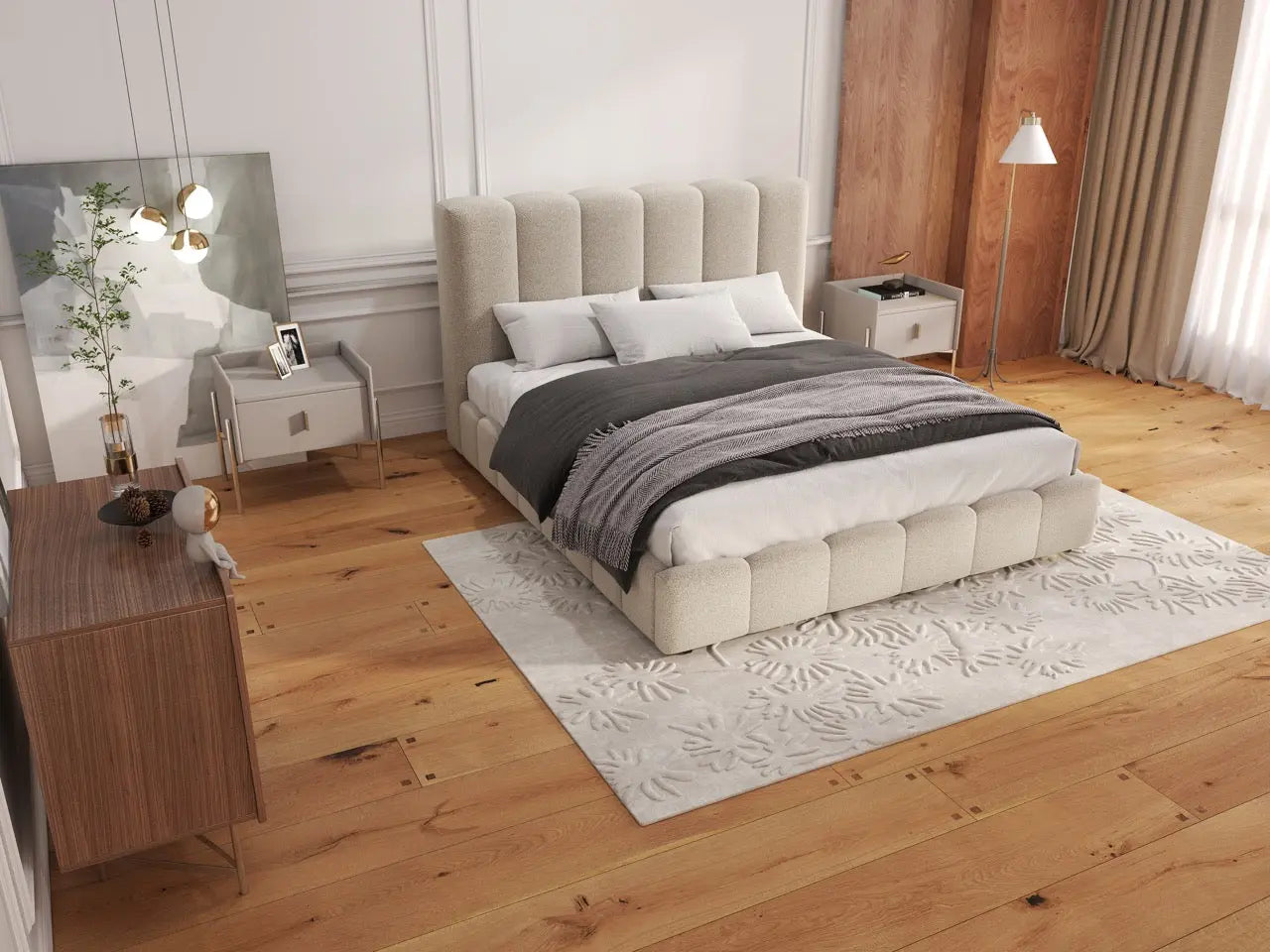 Pat dormitor dumonde, tapitat bej, Milano 160x200 cm, somiera rabatabila inclusa, spatiu depozitare WLS