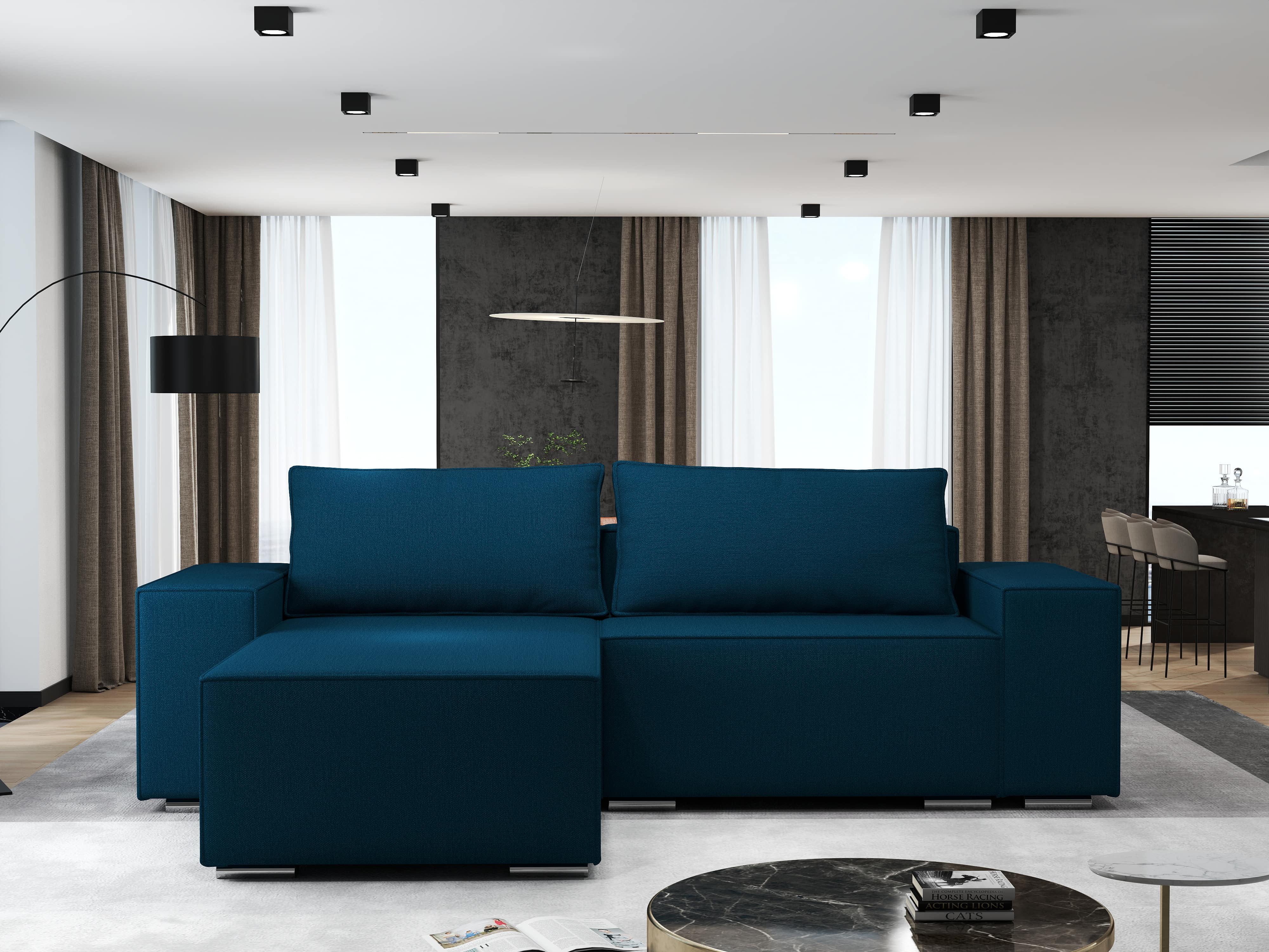 Colțar extensibil dumonde cu ladă de depozitare si sezut confortabil din spuma HR, Dream Enjoy Petrol 290x185 cm Fabrica