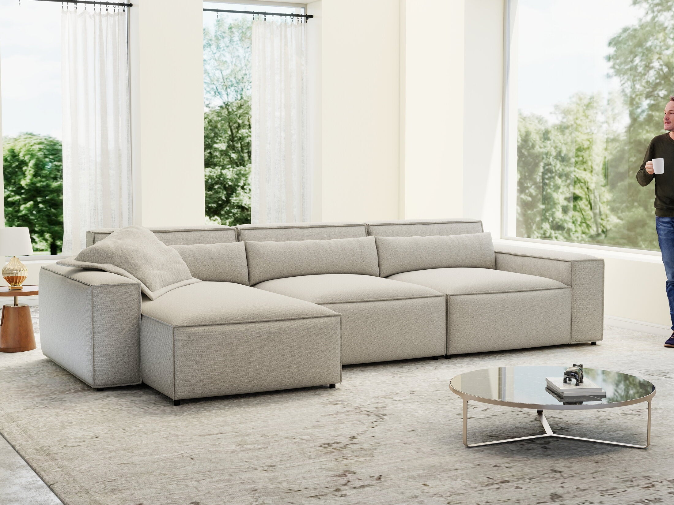 Colțar dumonde cu sezut confortabil din spuma HR, Marvelo XL Enjoy Bej 366x175 cm