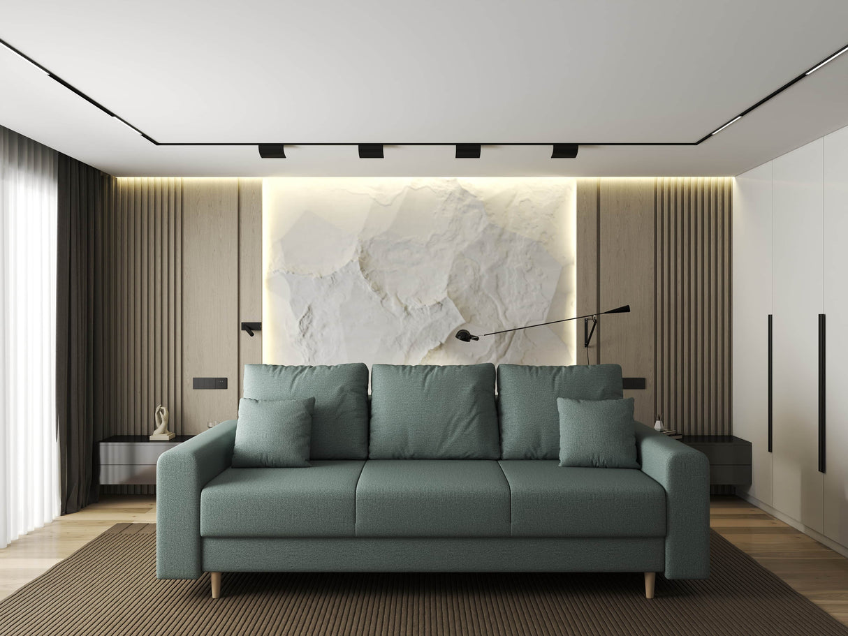 Canapea extensibilă dumonde cu ladă de depozitare si sezut confortabil din spuma HR, Kronos Enjoy Verde Mint 210x100 cm fabrica