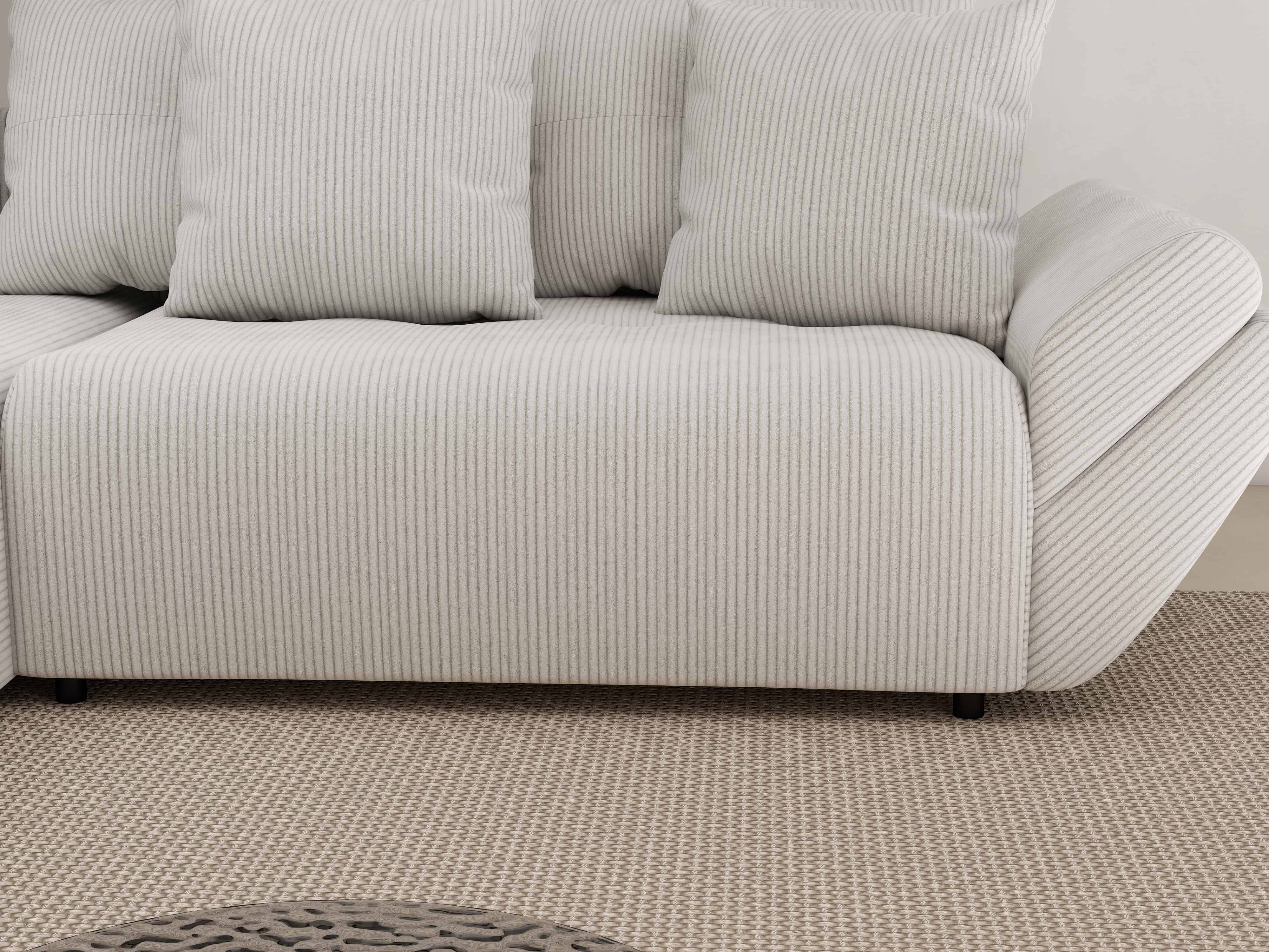 Colțar extensibil dumonde cu ladă de depozitare si sezut confortabil din spuma HR, Berlin Zoom Pearl 280x185 cm Fabrica