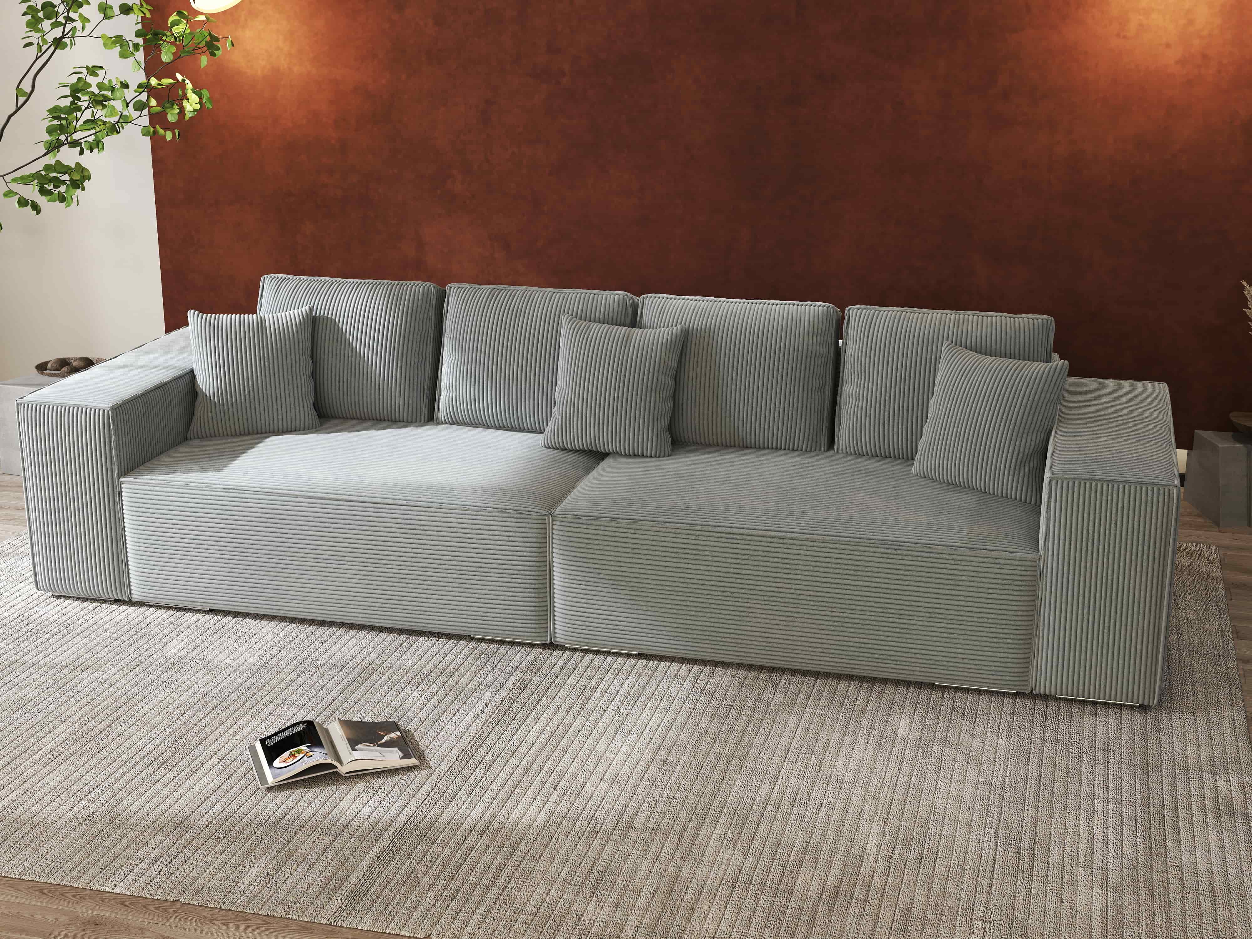 Canapea extensibilă dumonde cu ladă de depozitare si sezut confortabil din spuma HR, Dream Zoom Grey 310x100 cm Fabrica