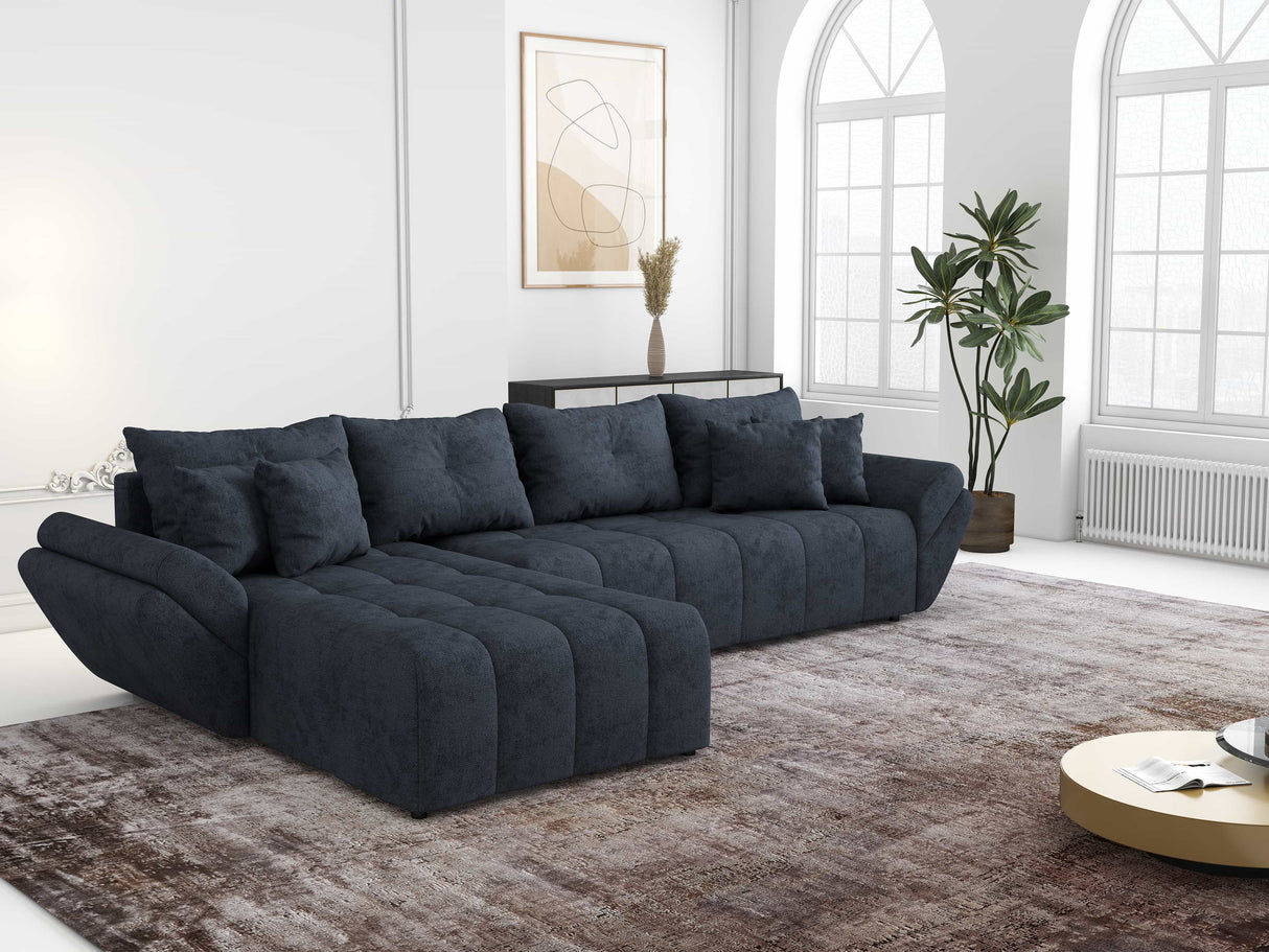Colțar extensibil dumonde cu ladă de depozitare si sezut confortabil din spuma HR, Berlin XL Enjoy Lux Grey Antracit 350x185 cm Fabrica
