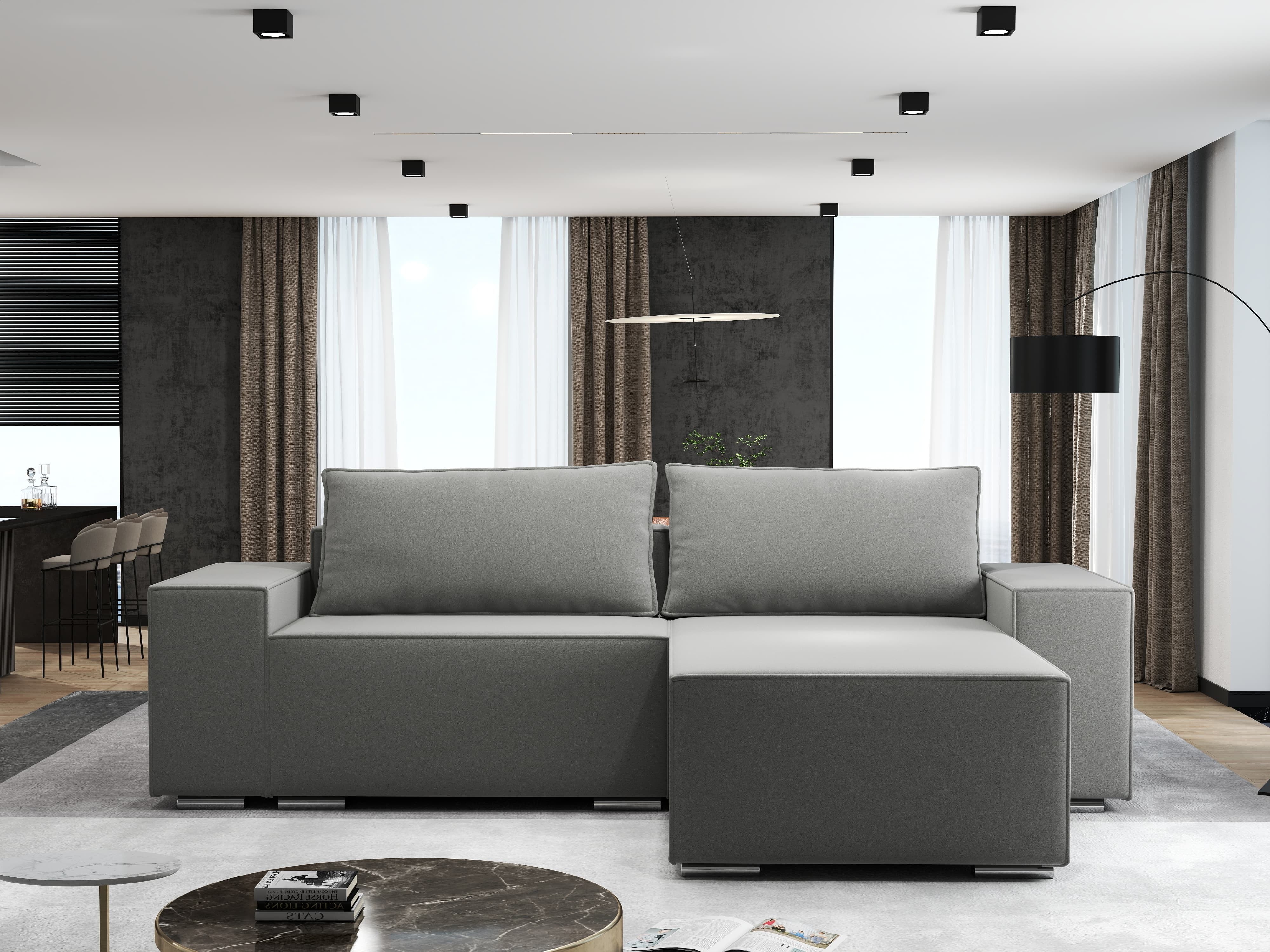 Colțar extensibil dumonde cu ladă de depozitare si sezut confortabil din spuma HR, Dream Royal Gri 290x185 cm II Fabrica