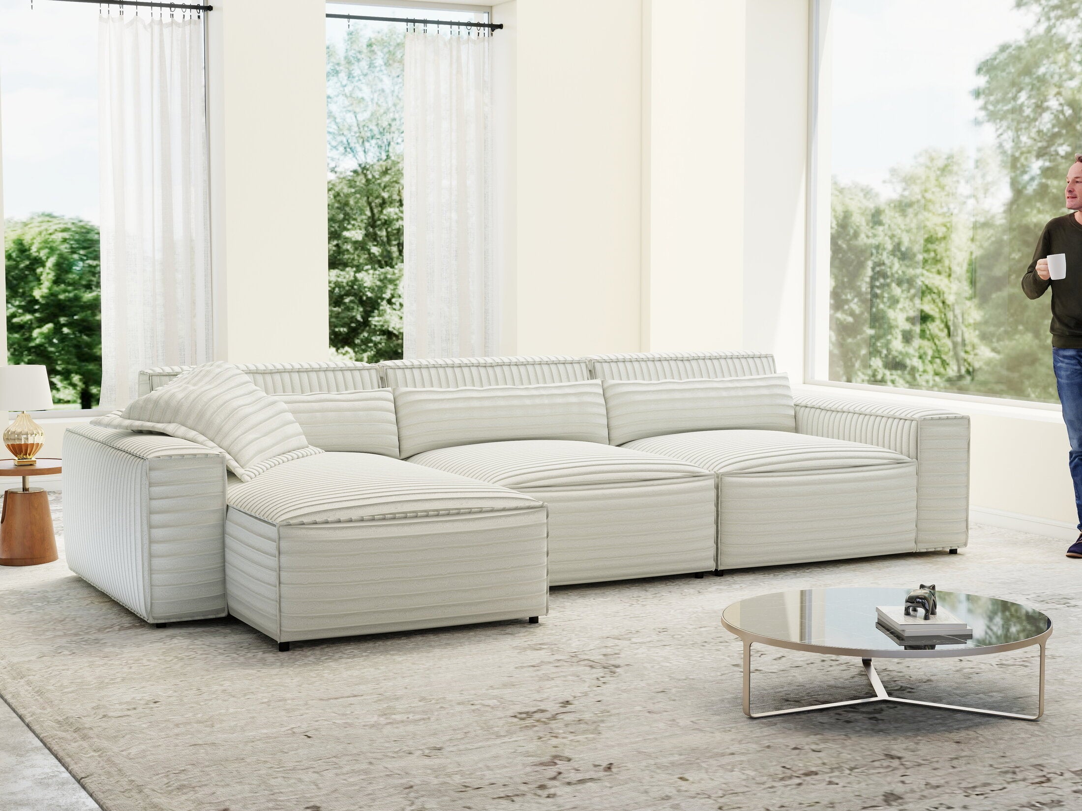 Colțar dumonde cu sezut confortabil din spuma HR, Marvelo XL Ambience Alb 366x175 cm