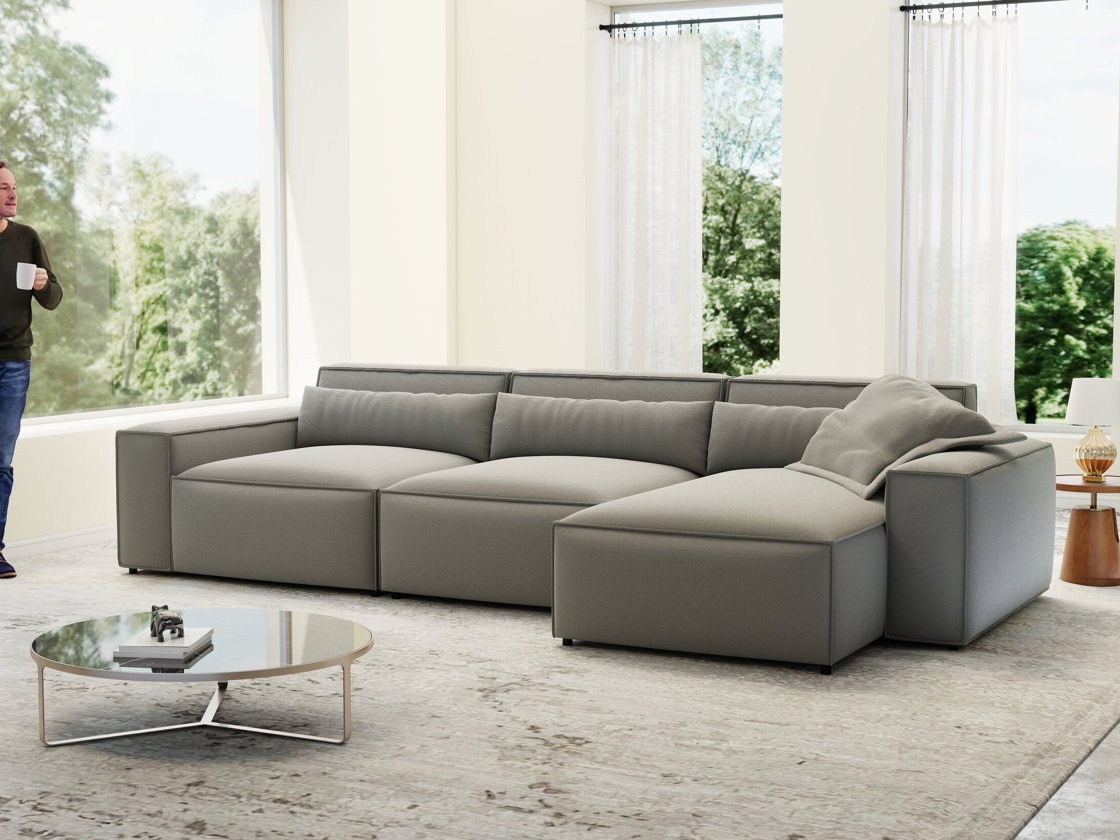 Colțar dumonde cu sezut confortabil din spuma HR, Marvelo XL Royal Gri 366x175 cm II