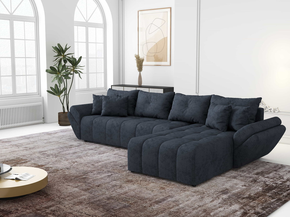 Colțar extensibil dumonde cu ladă de depozitare si sezut confortabil din spuma HR,Berlin XL Enjoy Lux Grey Antracit 350x185 cm II Fabrica