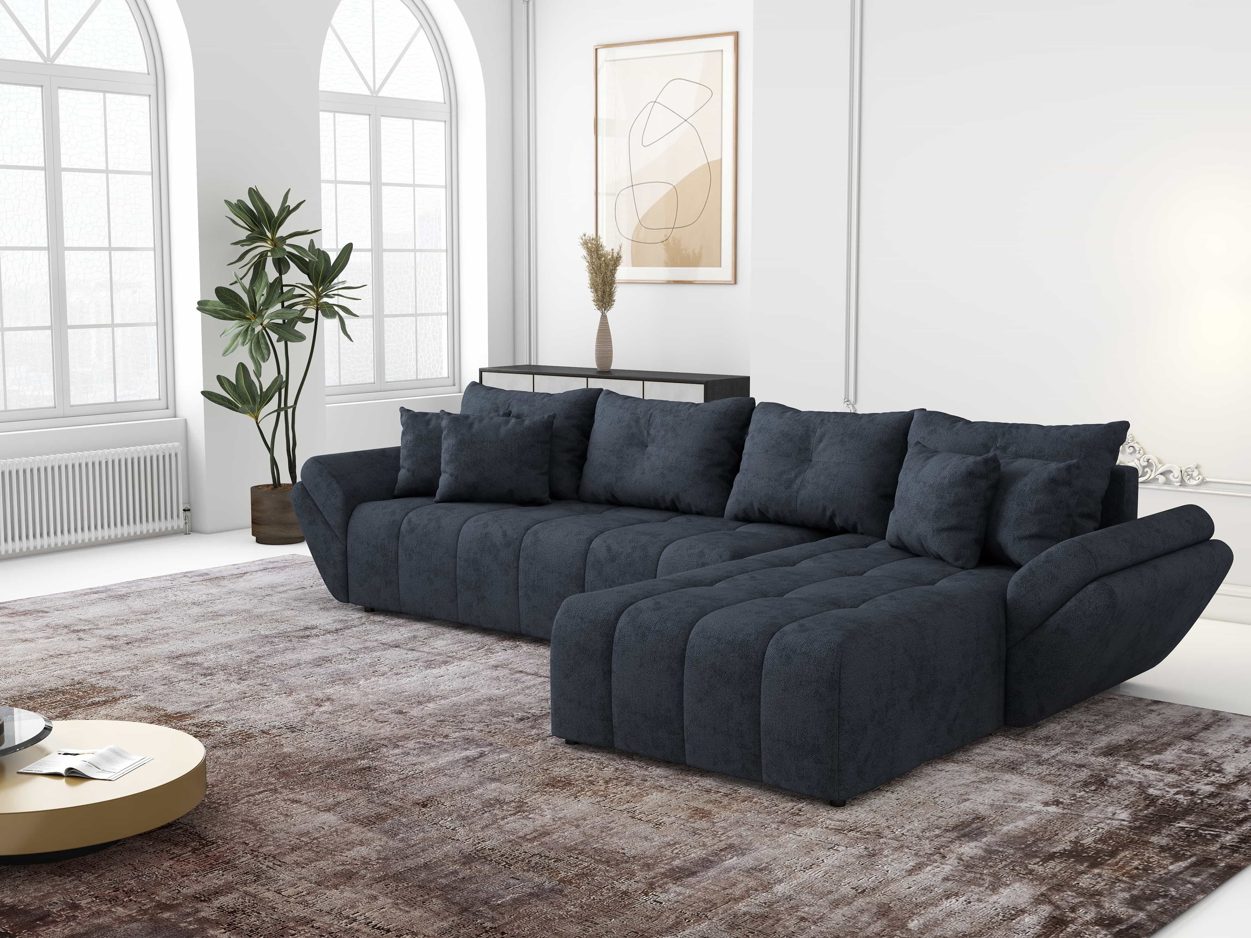 Colțar extensibil dumonde cu ladă de depozitare si sezut confortabil din spuma HR,Berlin XL Enjoy Lux Grey Antracit 350x185 cm II Fabrica