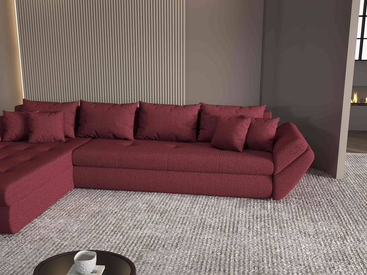 Colțar extensibil dumonde cu ladă de depozitare si sezut confortabil din spuma HR, Loana XL Enjoy Rosu 335x185 cm Fabrica