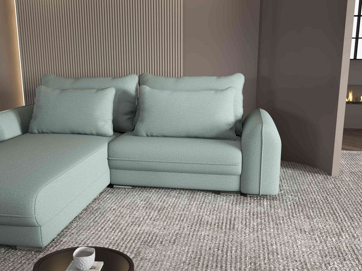 Colțar extensibil dumonde cu ladă de depozitare si sezut confortabil din spuma HR, Denver Enjoy Verde Mint 275x185 cm Fabrica