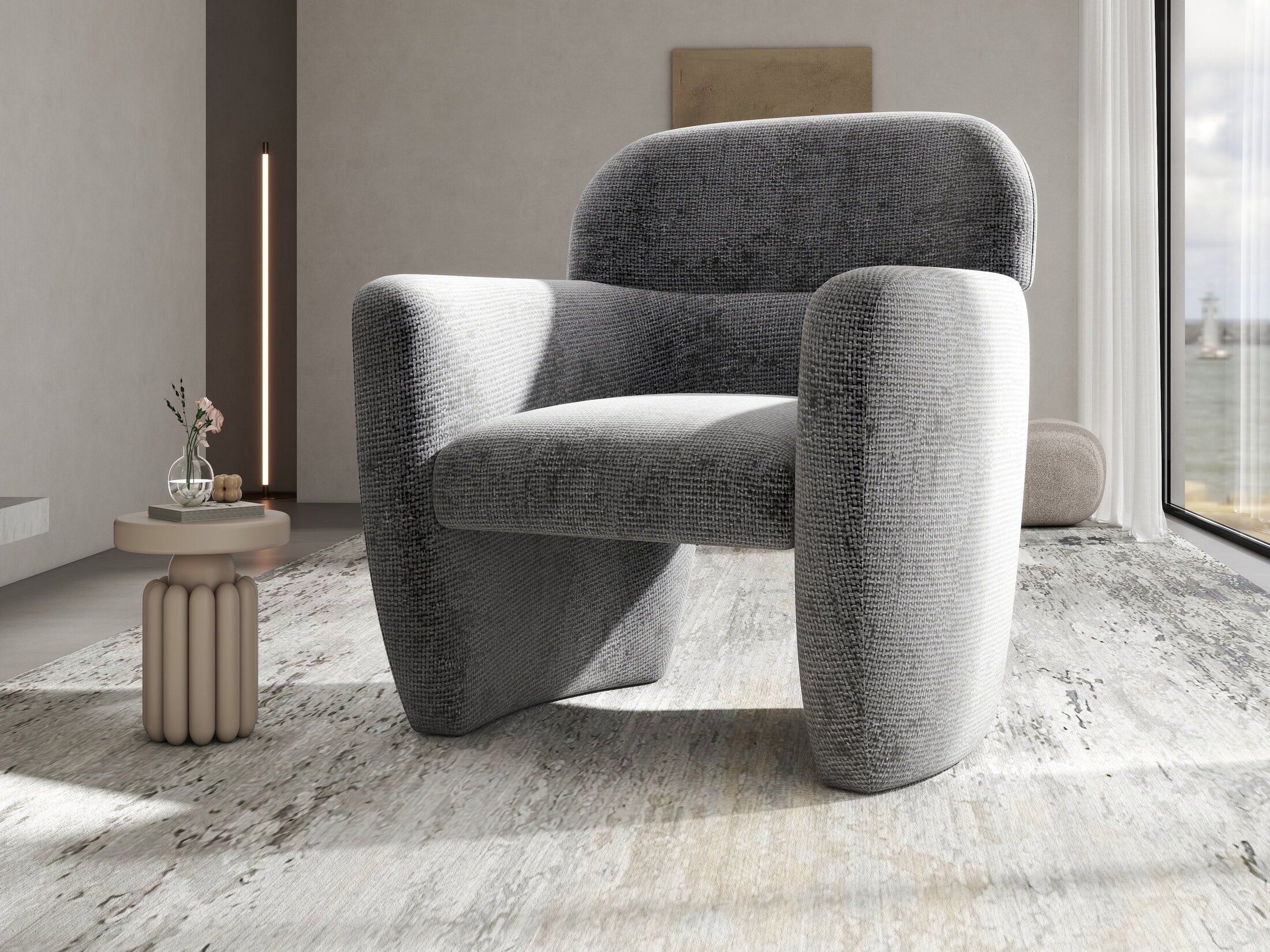 Fotoliu dumonde tapitat Gri modern Mirello 75x70cm