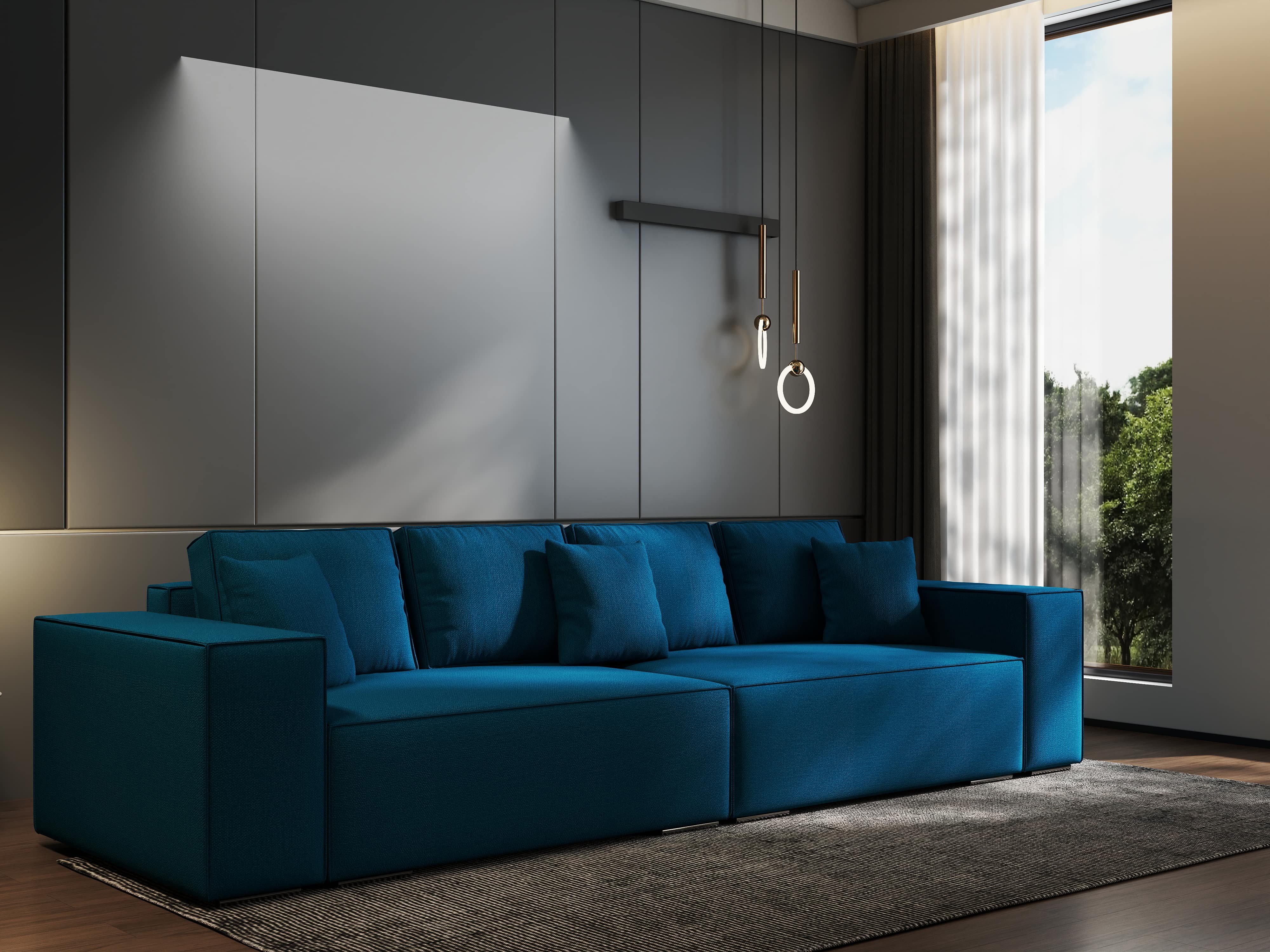 Canapea extensibilă dumonde cu ladă de depozitare si sezut confortabil din spuma HR, Dream Enjoy Petrol 310x100 cm Fabrica