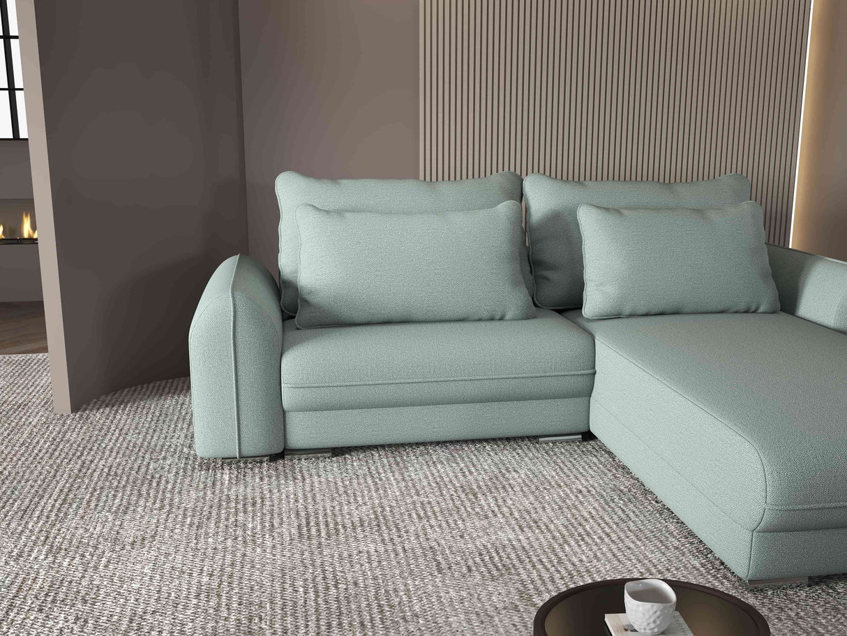 Colțar extensibil dumonde cu ladă de depozitare si sezut confortabil din spuma HR, Denver Enjoy Verde Mint 275x185 cm II Fabrica