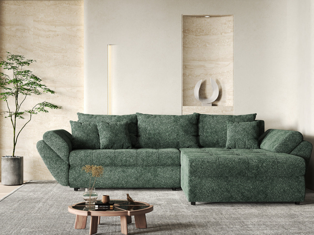 Colțar extensibil dumonde cu ladă de depozitare si sezut confortabil din spuma HR, Loana Verde Euphoria II 270x185 cm Fabrica