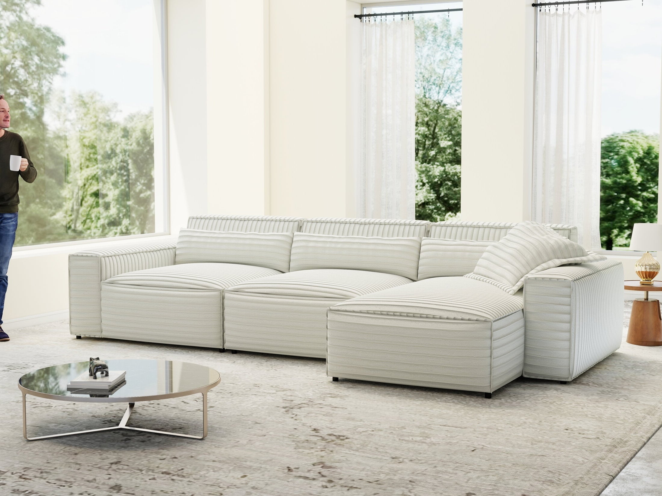 Colțar dumonde cu sezut confortabil din spuma HR, Marvelo XL Ambience Alb 366x175 cm II