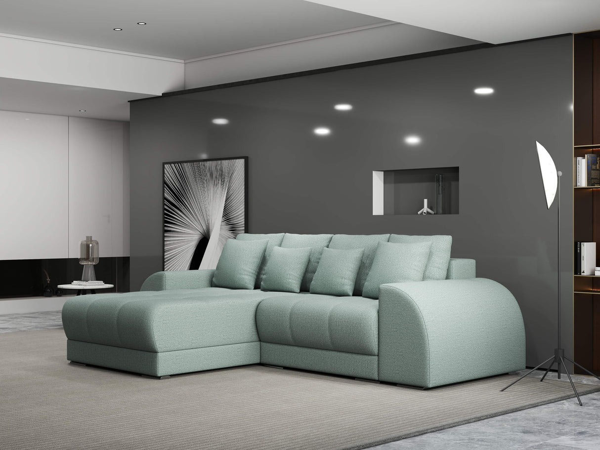 Colțar extensibil dumonde cu ladă de depozitare si sezut confortabil din spuma HR, Verona Enjoy Mint 290x185 cm Fabrica