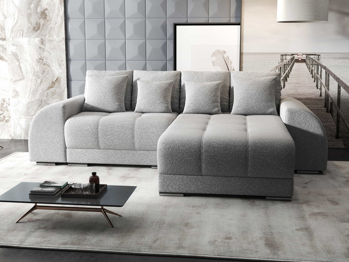 Colțar extensibil dumonde cu ladă de depozitare si sezut confortabil din spuma HR, Verona Euphoria Gri II 290x185 cm Fabrica