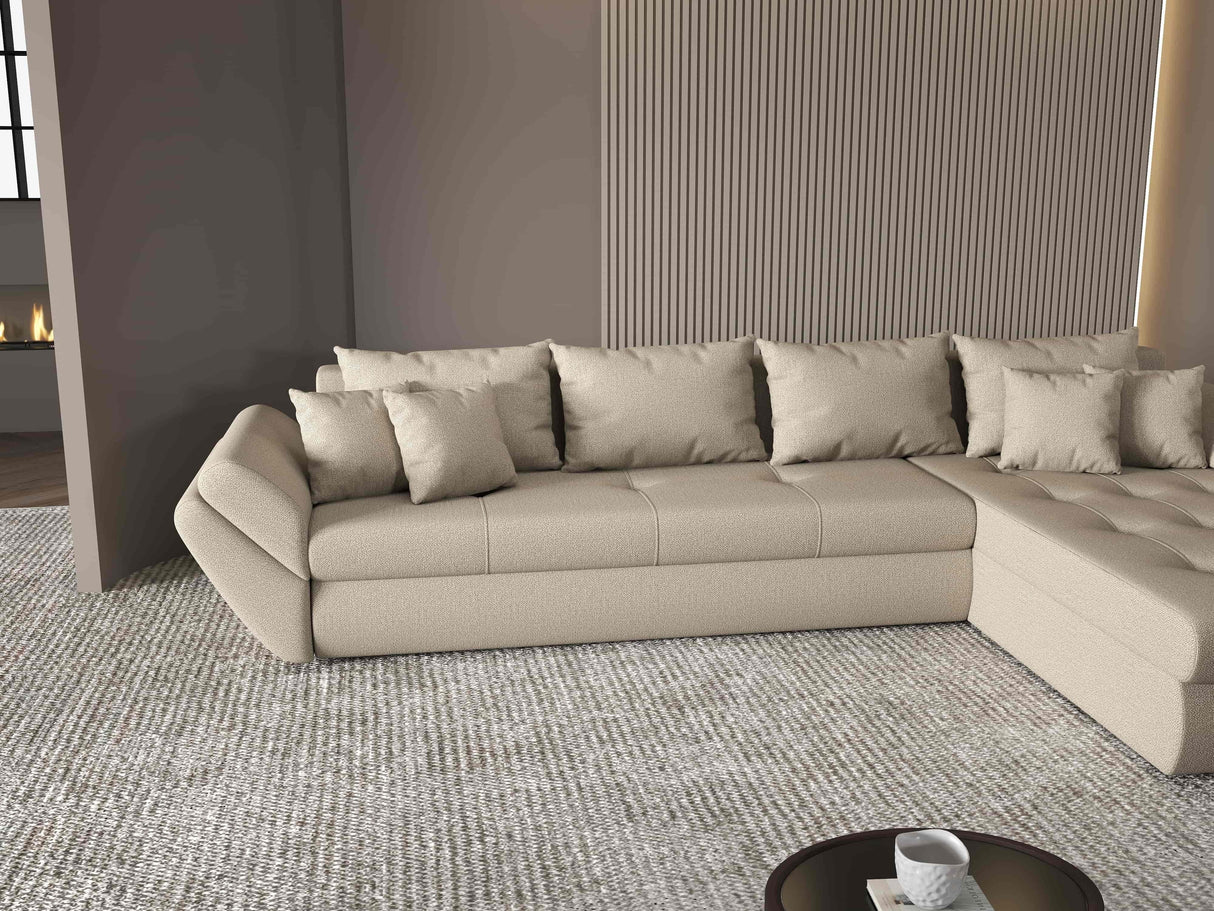 Colțar extensibil dumonde cu ladă de depozitare si sezut confortabil din spuma HR, Loana XL Enjoy Bej II 335x185 cm Fabrica