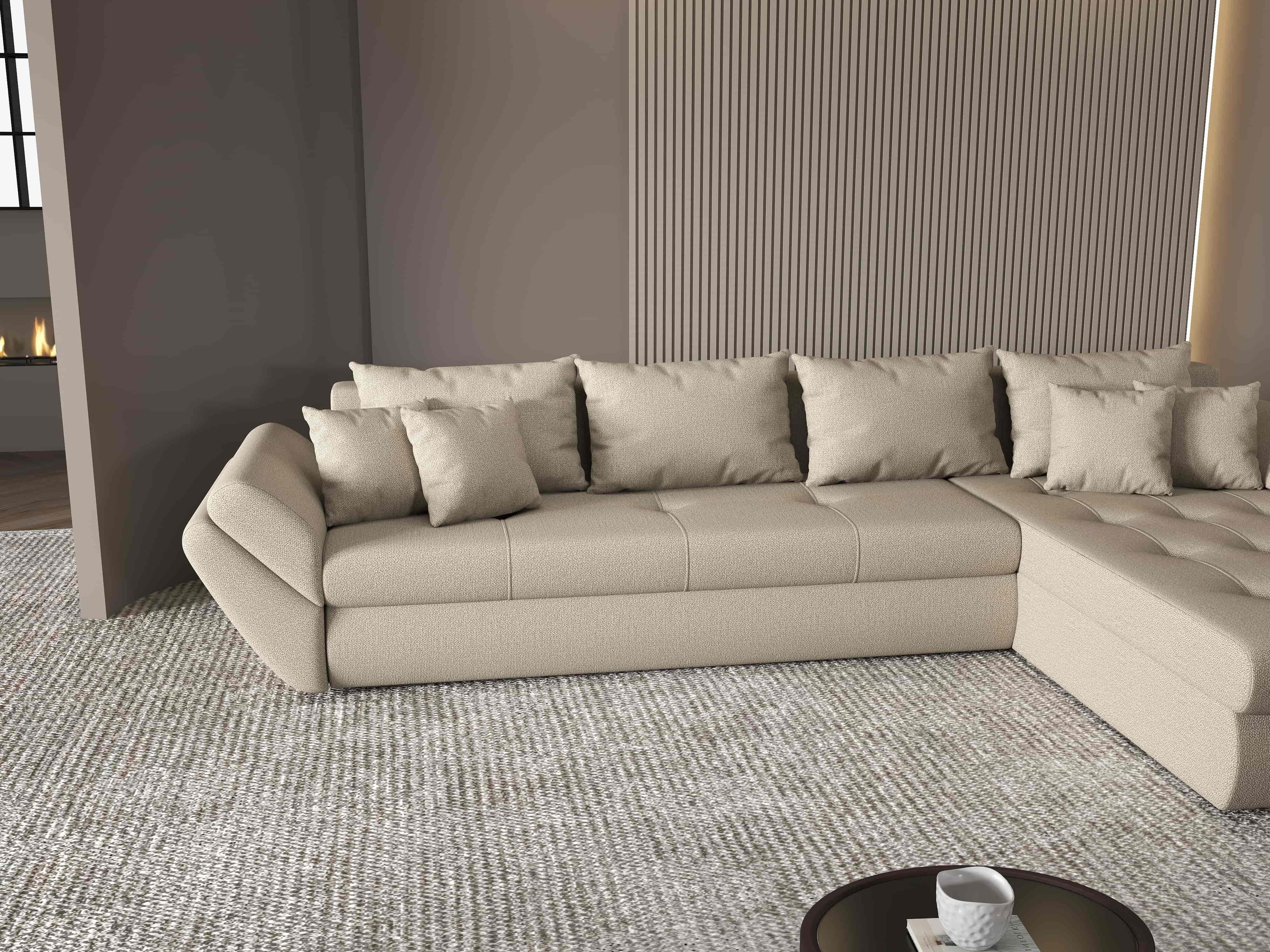 Colțar extensibil dumonde cu ladă de depozitare si sezut confortabil din spuma HR, Loana XL Enjoy Camel II 335x185 cm Fabrica