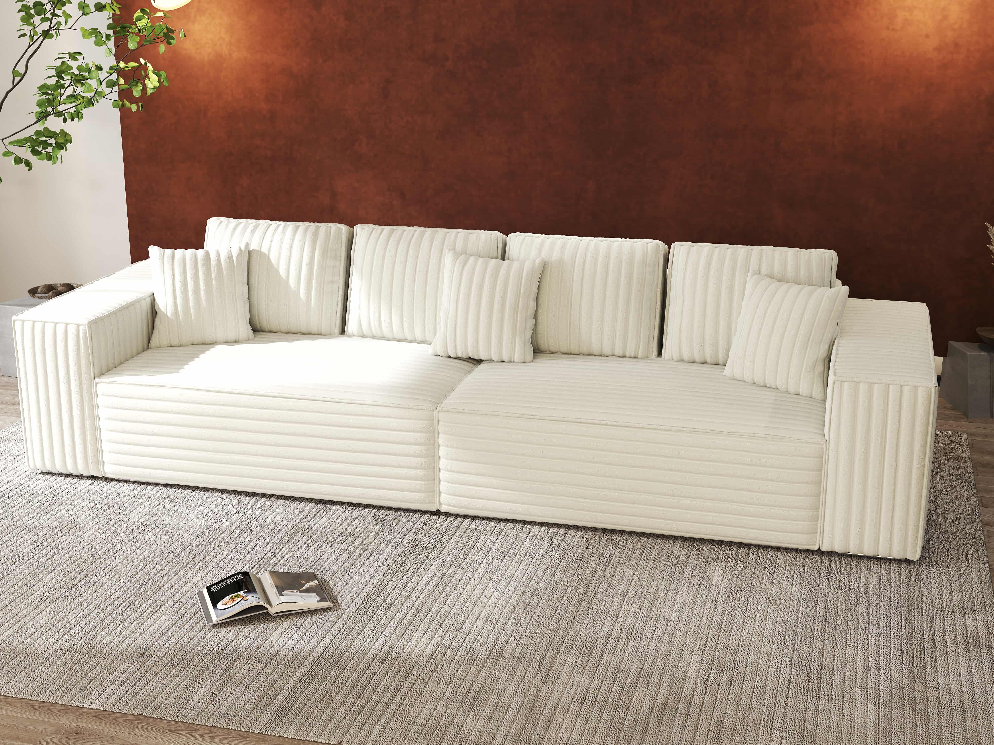 Canapea extensibilă dumonde cu ladă de depozitare si sezut confortabil din spuma HR, Dream Ambience Ivory 310x100 cm Fabrica