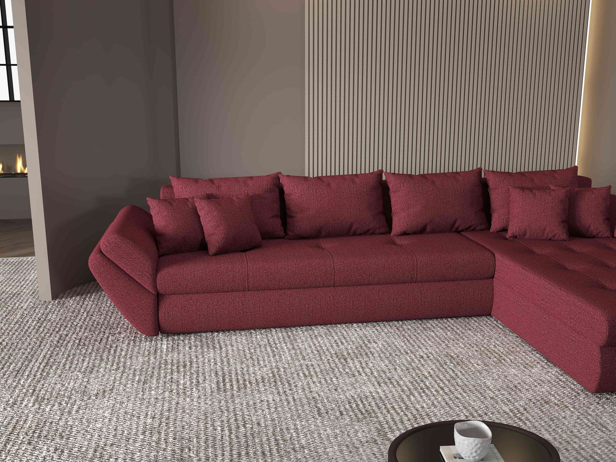 Colțar extensibil dumonde cu ladă de depozitare si sezut confortabil din spuma HR, Loana XL Enjoy Rosu II 335x185 cm Fabrica