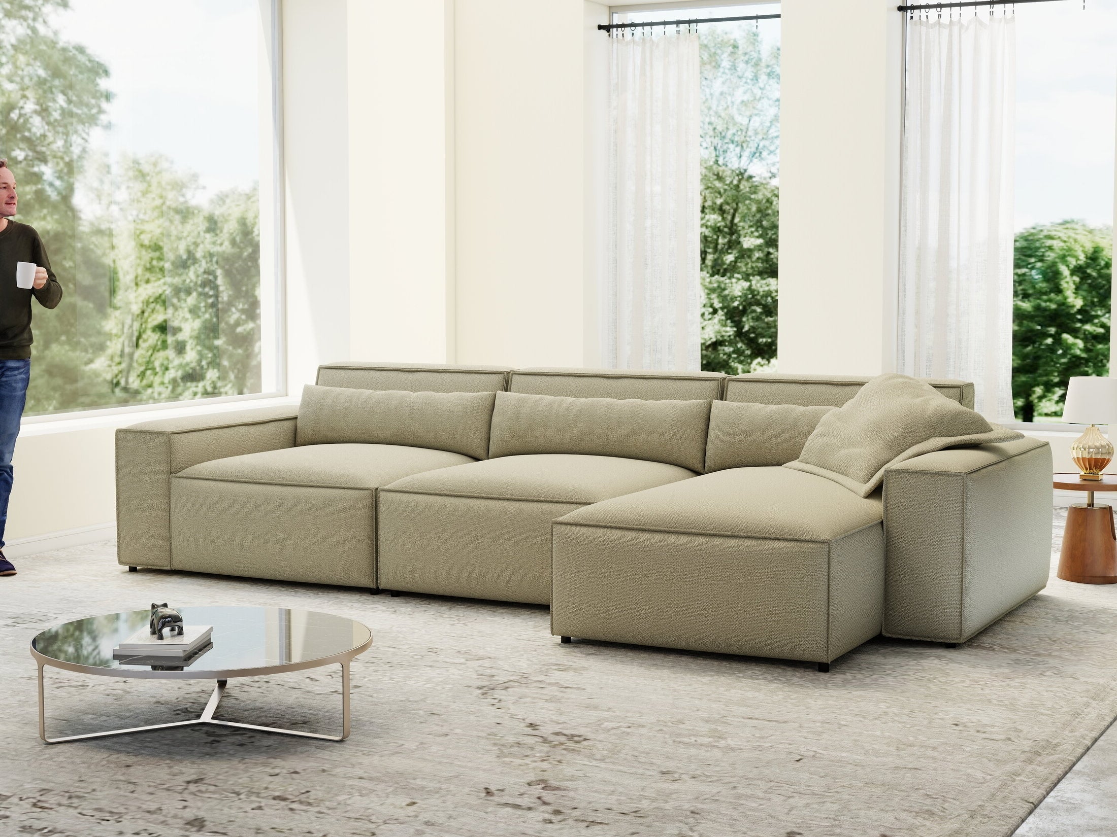 Colțar dumonde cu sezut confortabil din spuma HR, Marvelo XL Enjoy Bej 366x175 cm II