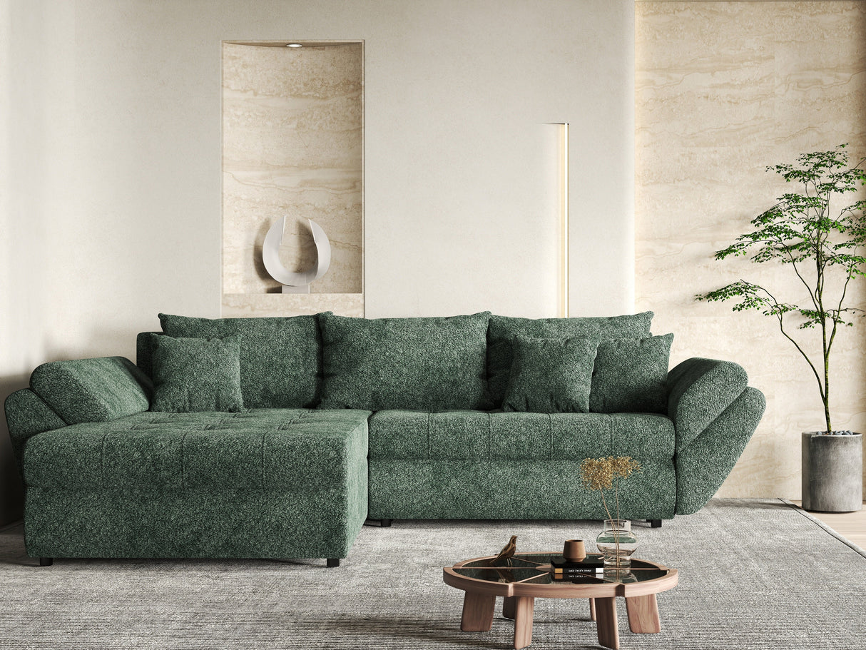 Colțar extensibil dumonde cu ladă de depozitare si sezut confortabil din spuma HR, Loana Verde Euphoria 270x185 cm Fabrica