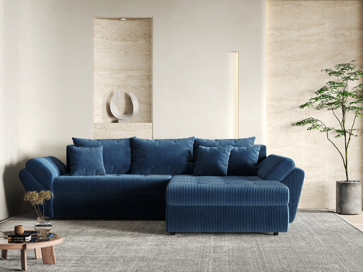 Colțar extensibil dumonde cu ladă de depozitare si sezut confortabil din spuma HR, Loana Bleumarin Zoom II 270x185 cm Fabrica