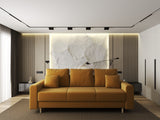 Canapea extensibilă dumonde cu ladă de depozitare si sezut confortabil din spuma HR, Kronos Royal Mustar 210x100 cm fabrica