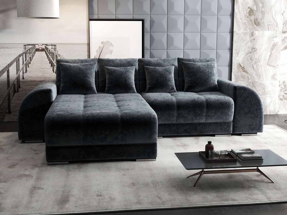 Colțar extensibil dumonde cu ladă de depozitare si sezut confortabil din spuma HR, Verona Euphoria Gri Grafit 290x185 cm Fabrica