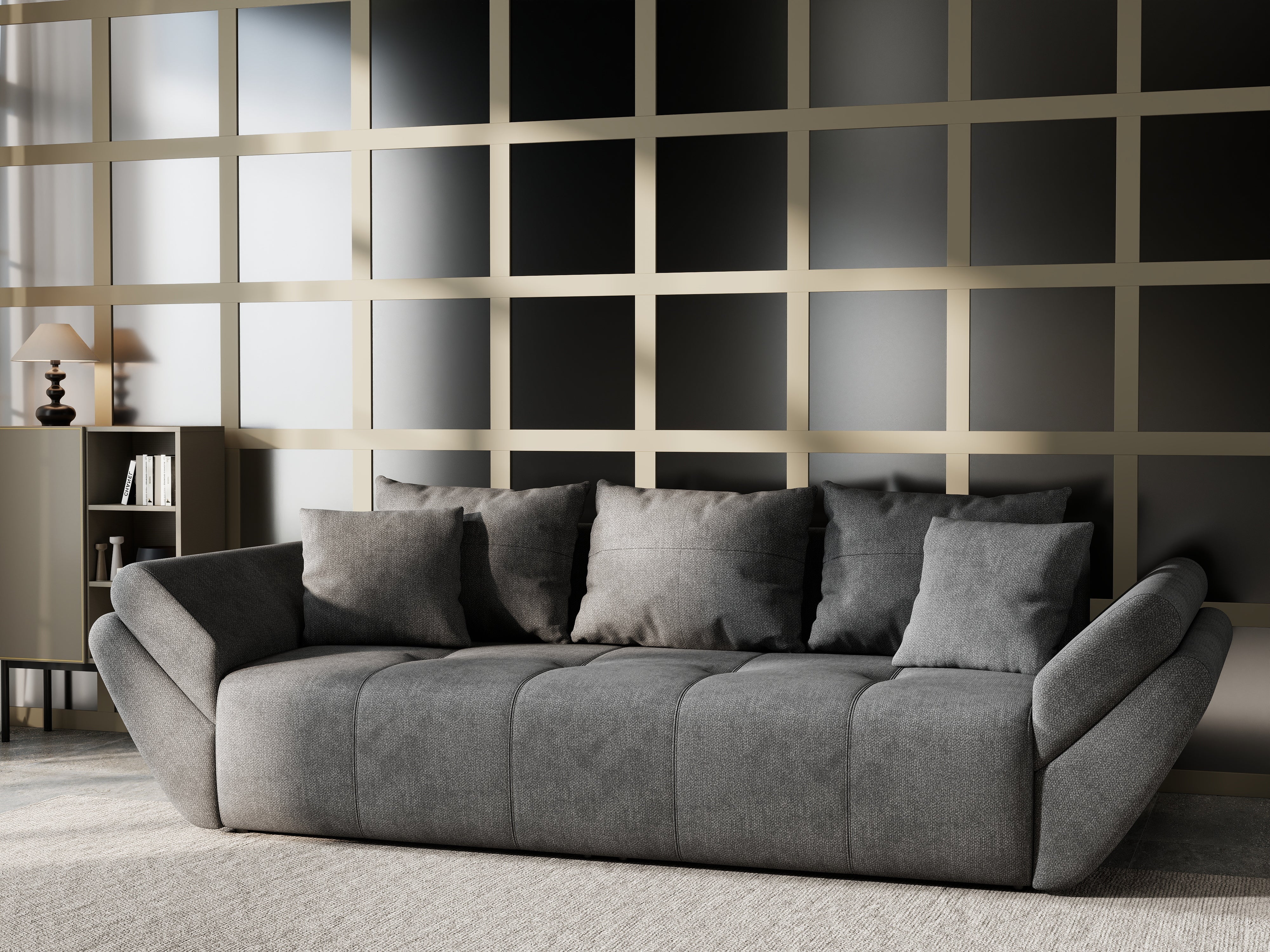 Canapea extensibilă dumonde cu ladă de depozitare si sezut confortabil din spuma HR, Berlin Kaki 250x100 cm Fabrica