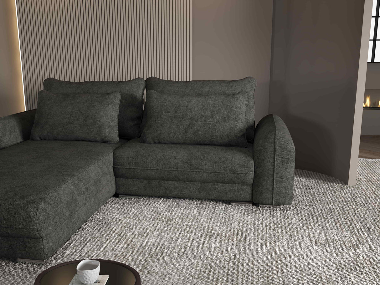 Colțar extensibil dumonde cu ladă de depozitare si sezut confortabil din spuma HR, Denver Enjoy Negru 275x185 cm Fabrica