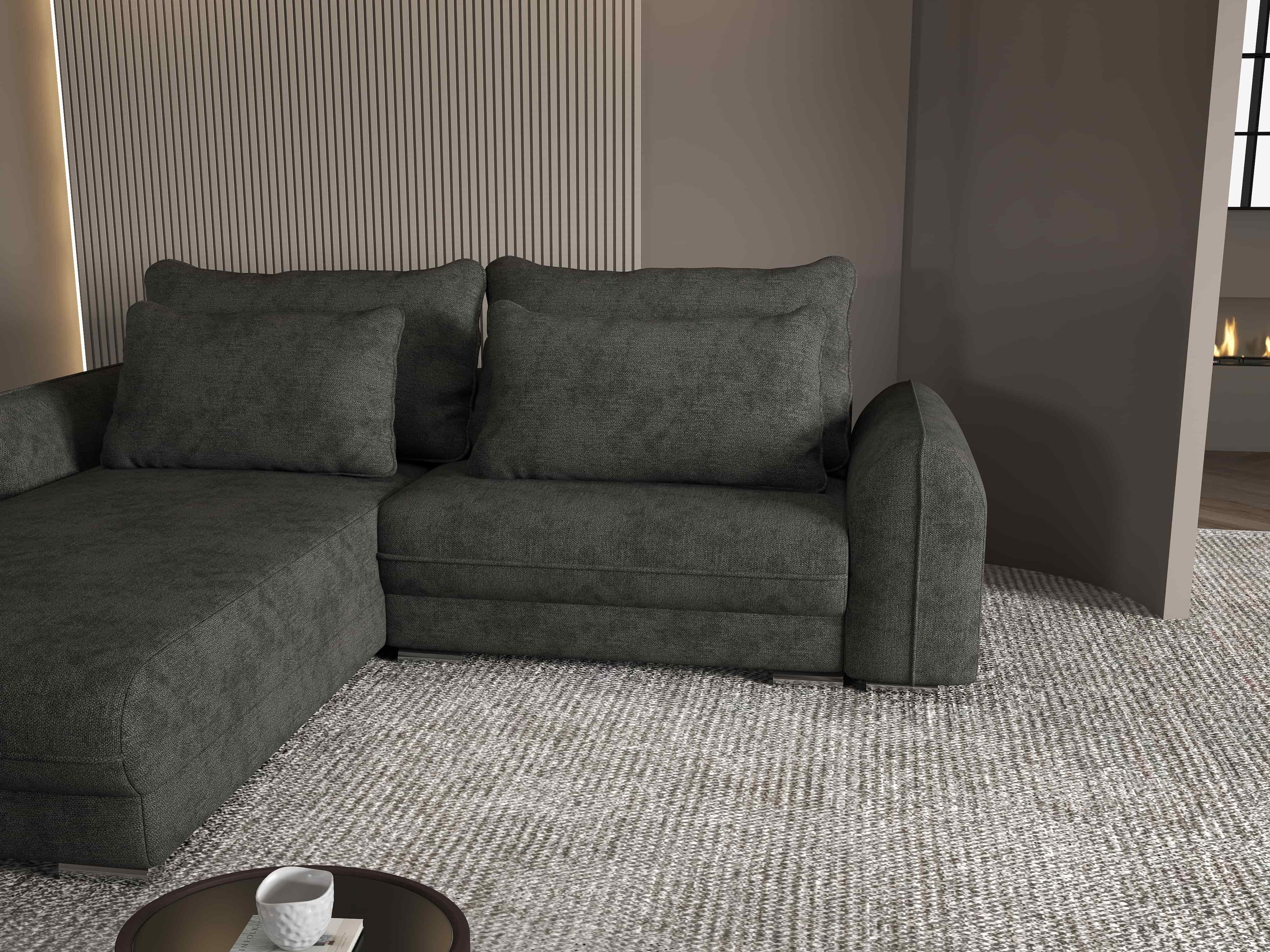 Colțar extensibil dumonde cu ladă de depozitare si sezut confortabil din spuma HR, Denver Enjoy Negru 275x185 cm Fabrica