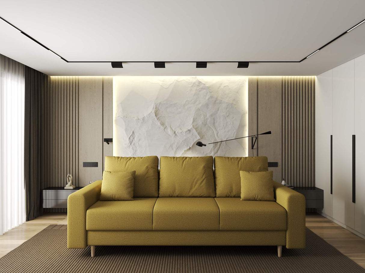 Canapea extensibilă dumonde cu ladă de depozitare si sezut confortabil din spuma HR, Kronos Enjoy Galben Melon 210x100 cm fabrica