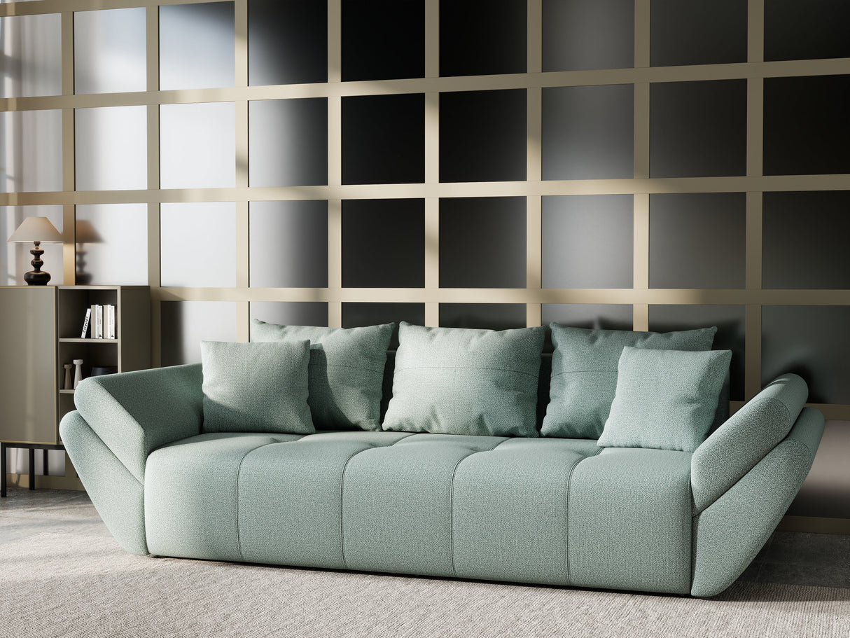 Canapea extensibilă dumonde cu ladă de depozitare si sezut confortabil din spuma HR, Berlin Mint 250x100 cm Fabrica