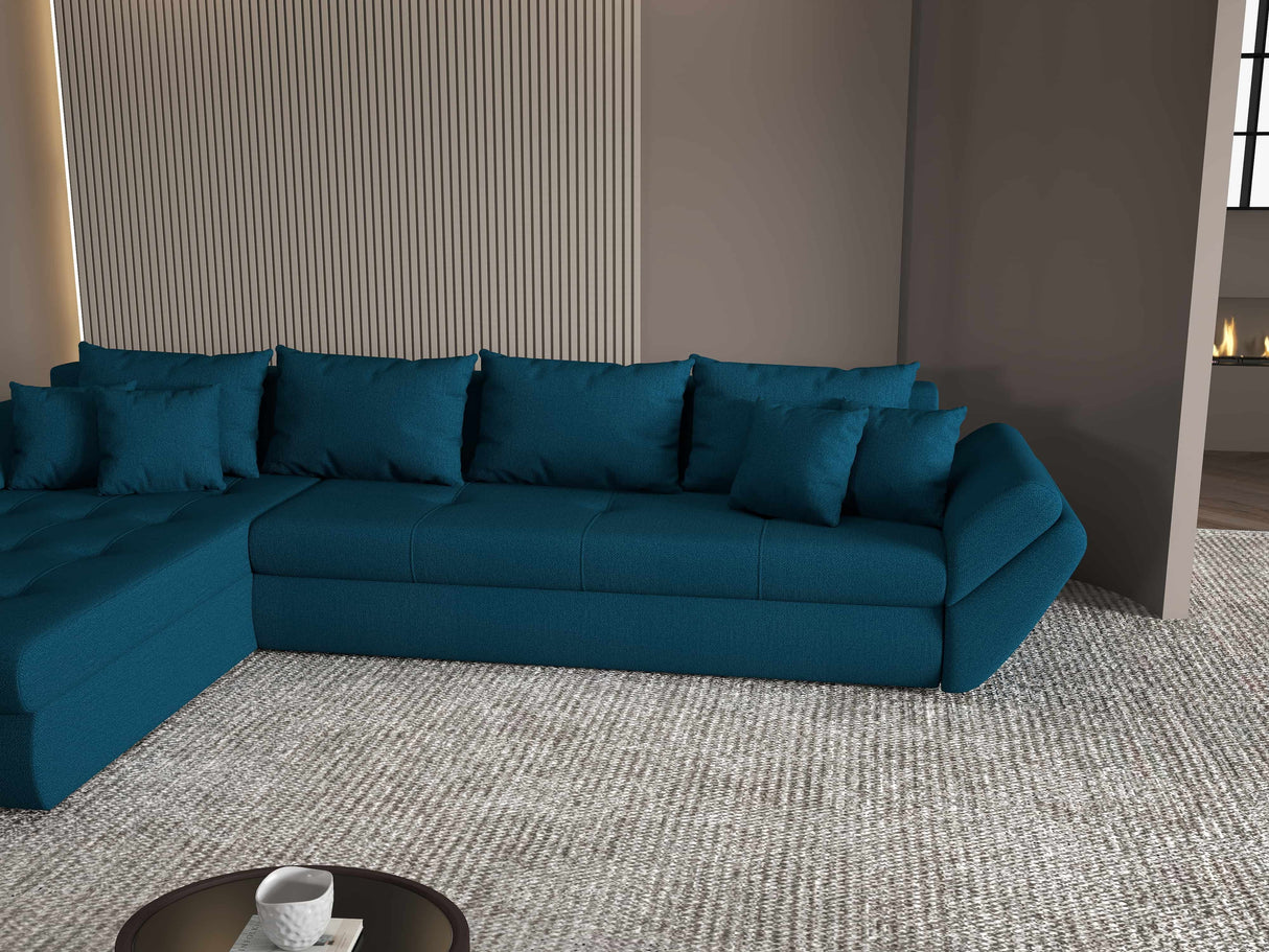 Colțar extensibil dumonde cu ladă de depozitare si sezut confortabil din spuma HR, Loana XL Enjoy Verde Petrol 335x185 cm Fabrica