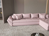 Colțar extensibil dumonde cu ladă de depozitare si sezut confortabil din spuma HR, Loana XL Enjoy Roz II 335x185 cm Fabrica