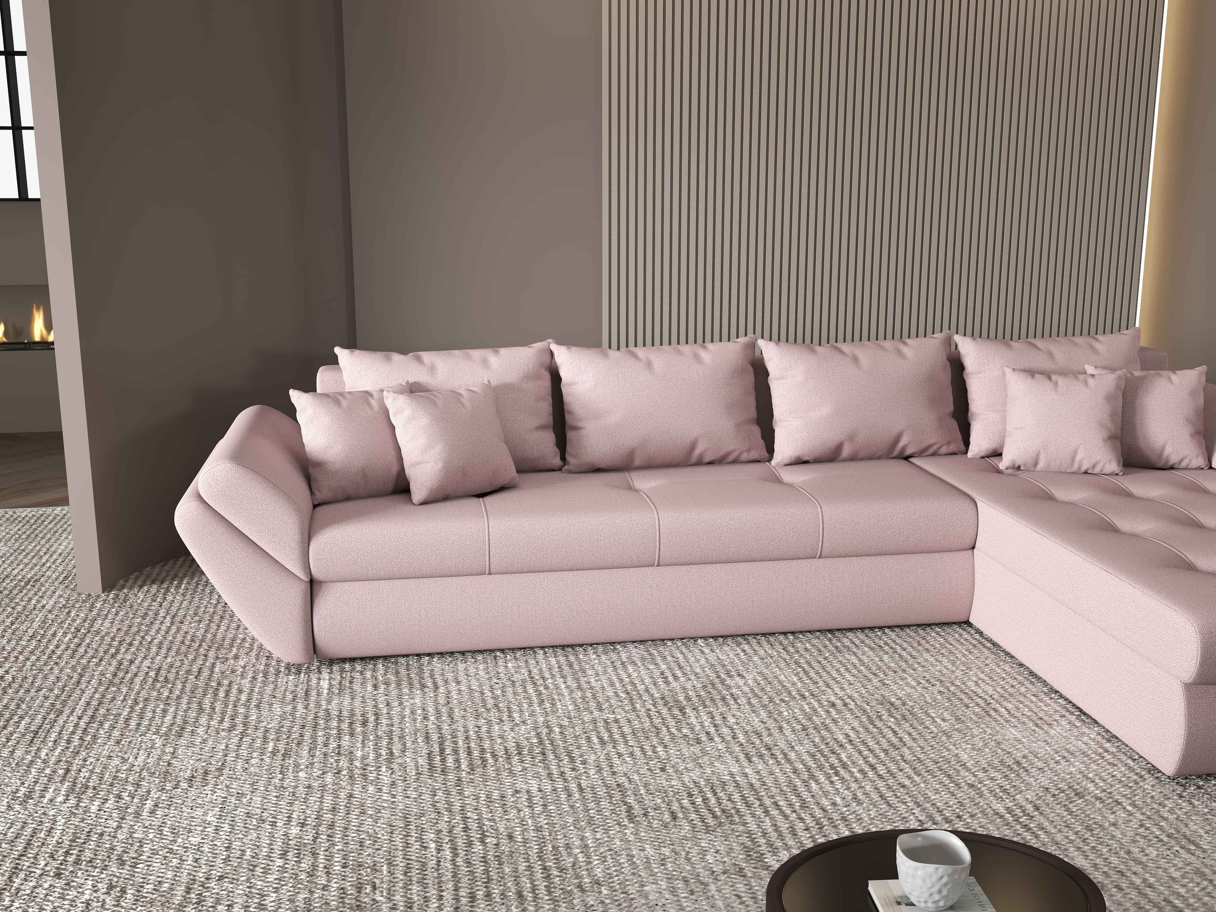 Colțar extensibil dumonde cu ladă de depozitare si sezut confortabil din spuma HR, Loana XL Enjoy Flamingo II 335x185 cm Fabrica