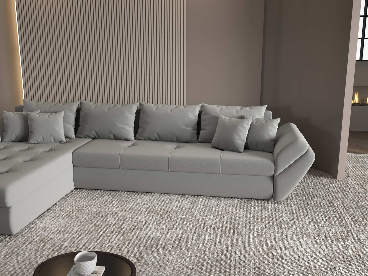 Colțar extensibil dumonde cu ladă de depozitare si sezut confortabil din spuma HR, Loana XL Royal Gri 335x185 cm Fabrica