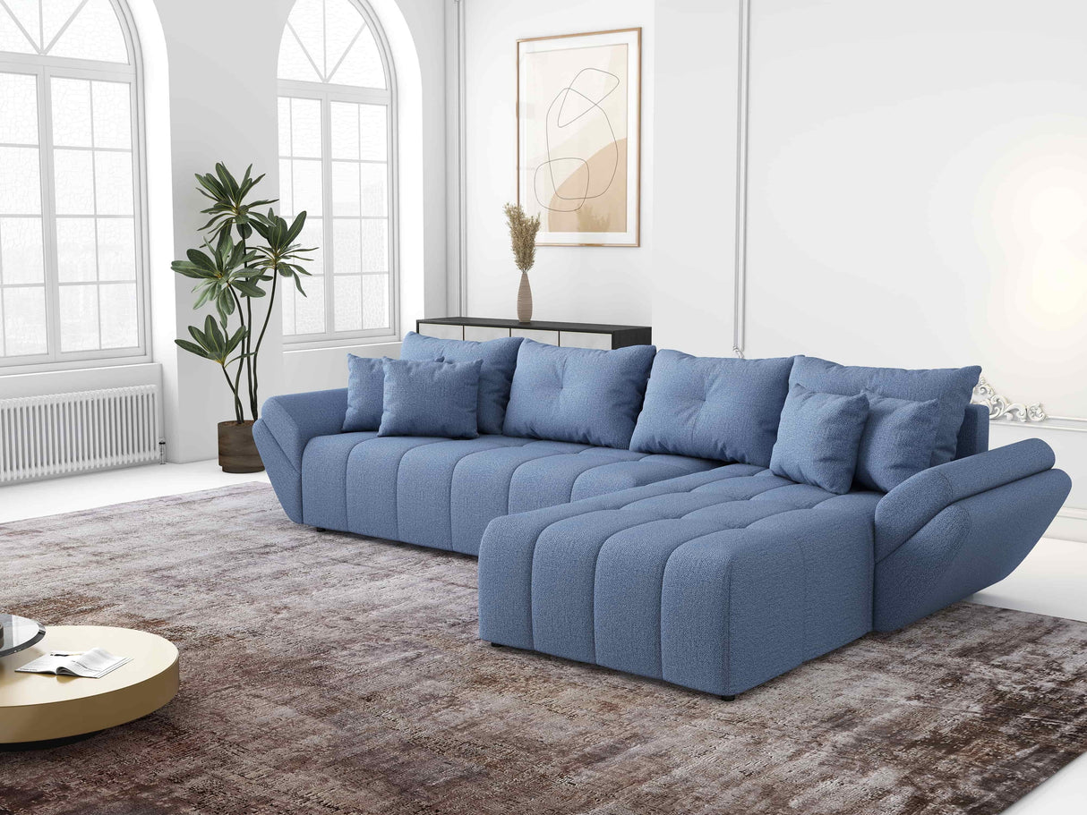 Colțar extensibil dumonde cu ladă de depozitare si sezut confortabil din spuma HR, Berlin XL Enjoy Lux Blue 350x185 cm II Fabrica
